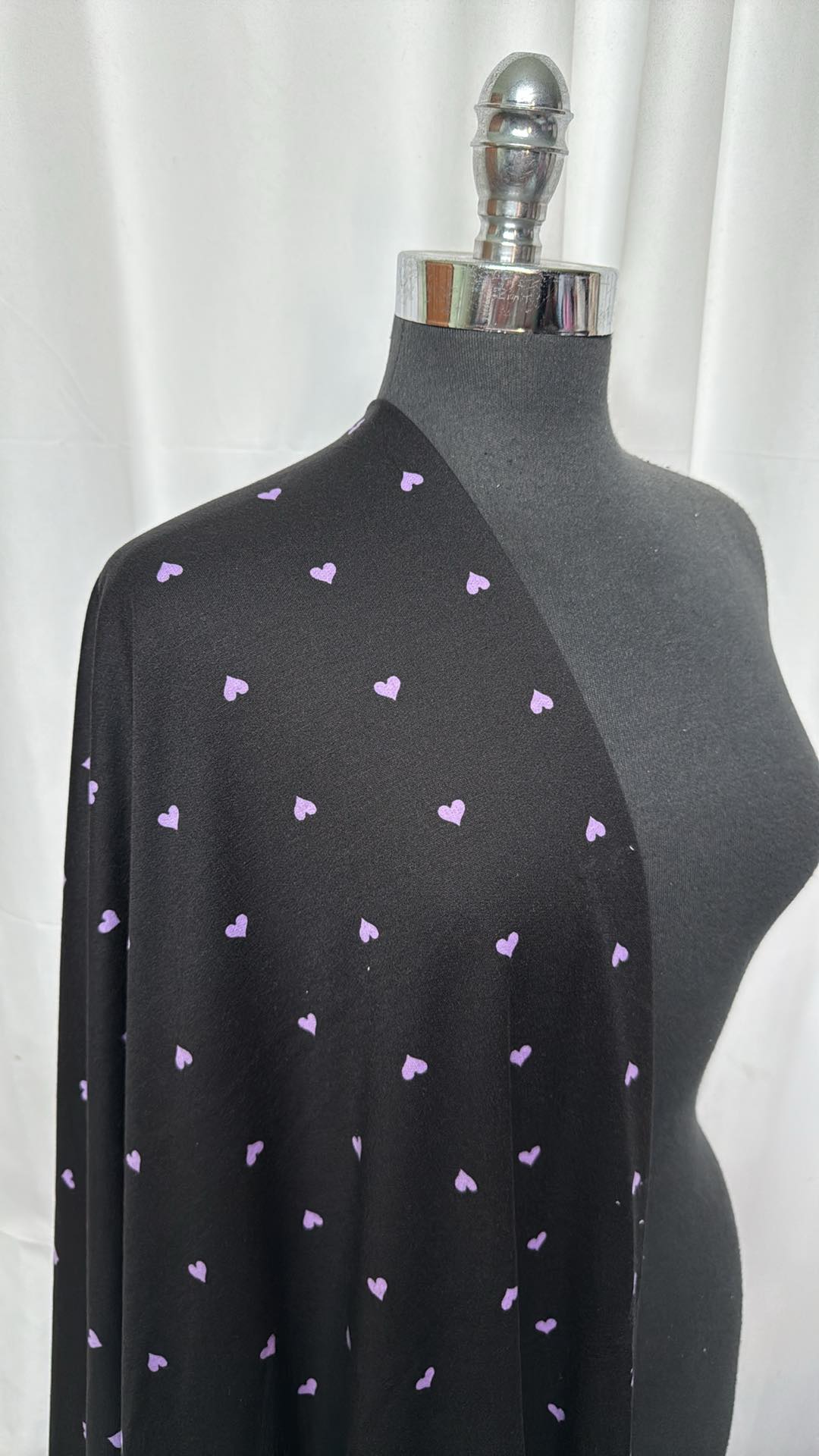 Black/Lavender Hearts - PRS French Terry - 2 Yard Cut