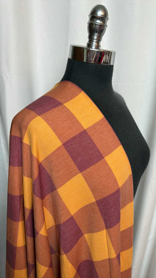Burgundy/Gold Plaid - PRS French Terry - 2 Yard Cut