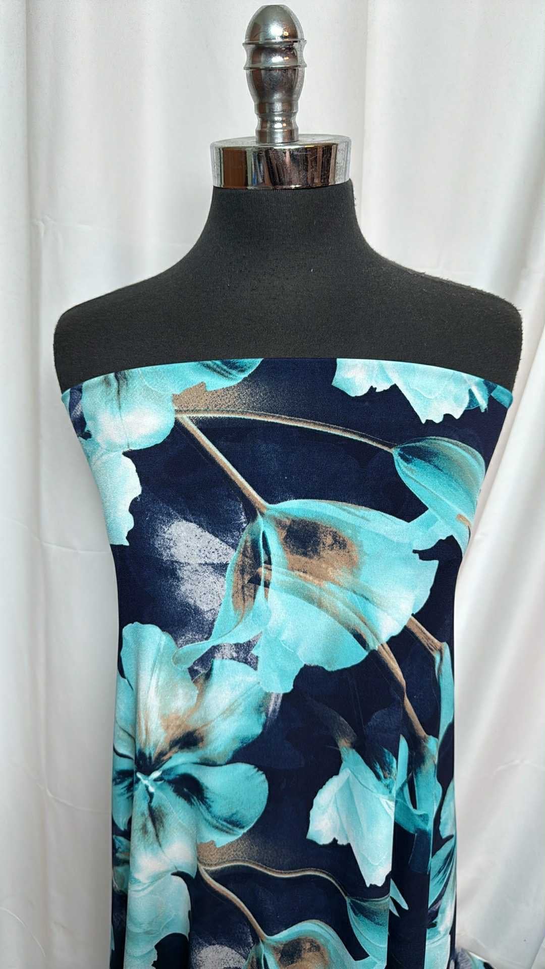 Navy/Aqua Floral - ITY - 3 Yard Cut