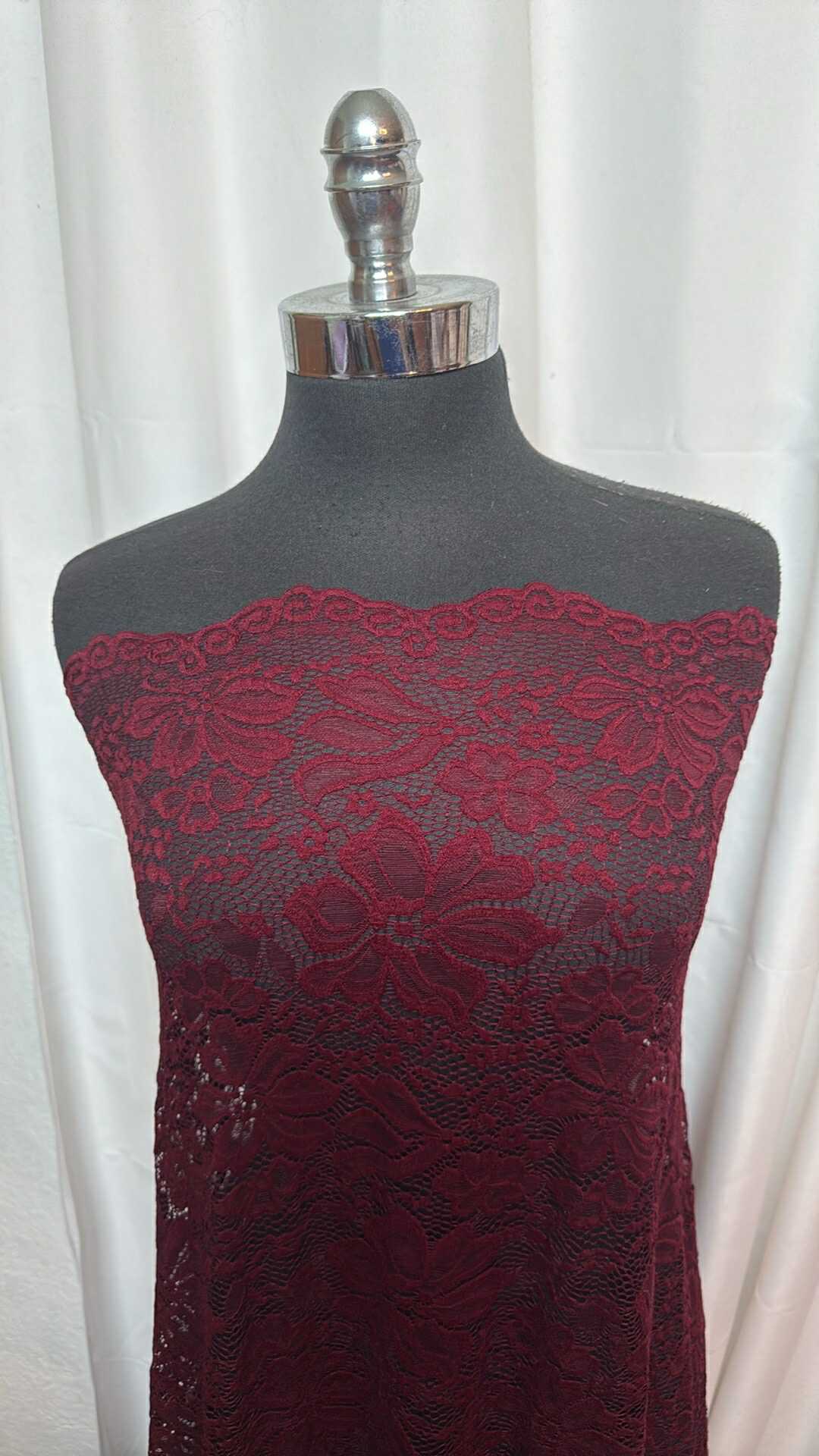 Burgundy Floral - Stretch Lace - 3 Yard Cut