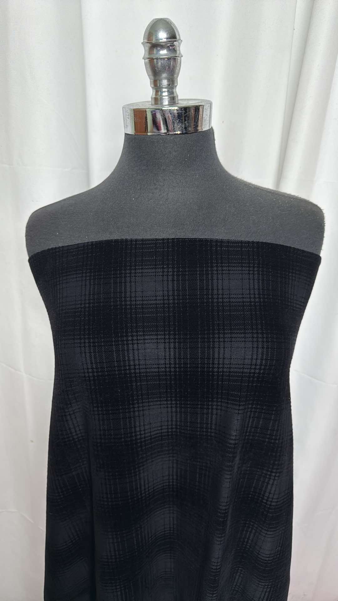 Black Plaid - Flocked Performance - 2 Yard Cut