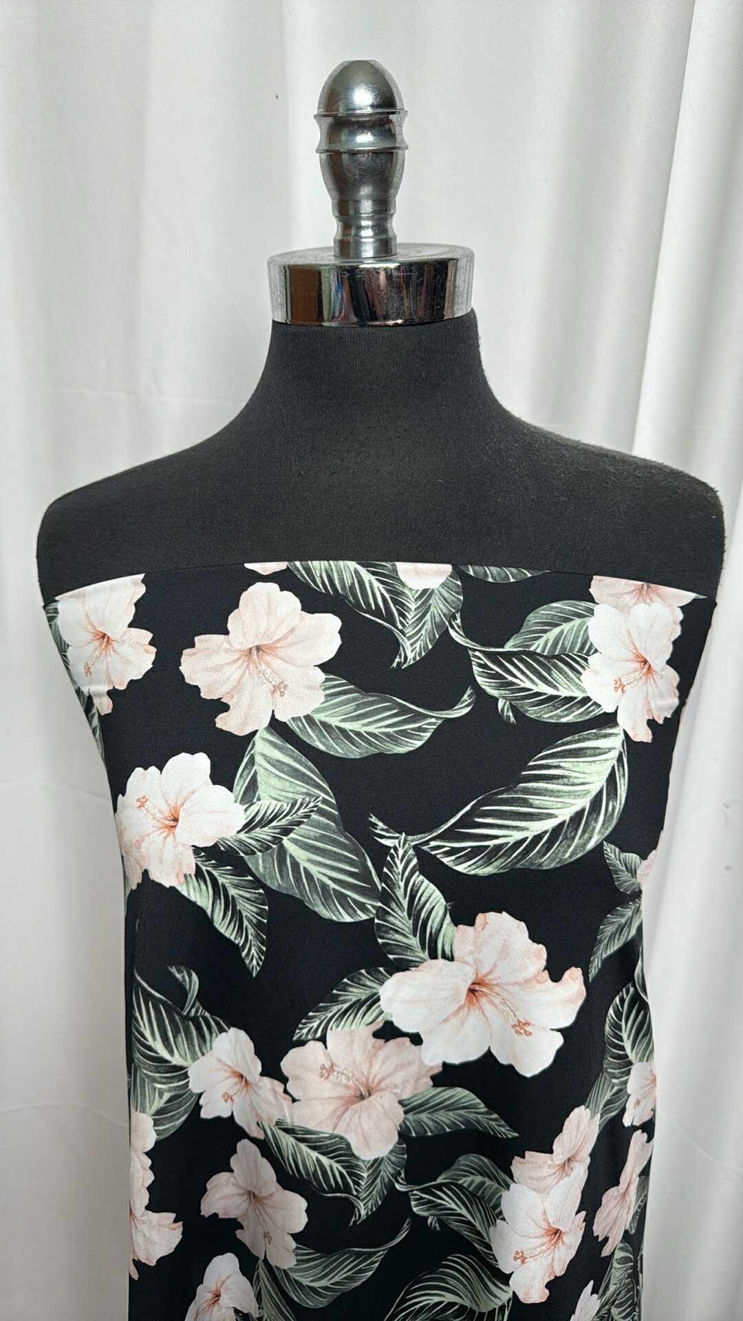 Black/Ivory/Green Floral - Nylon/Spandex Swim - 2 Yard Cut
