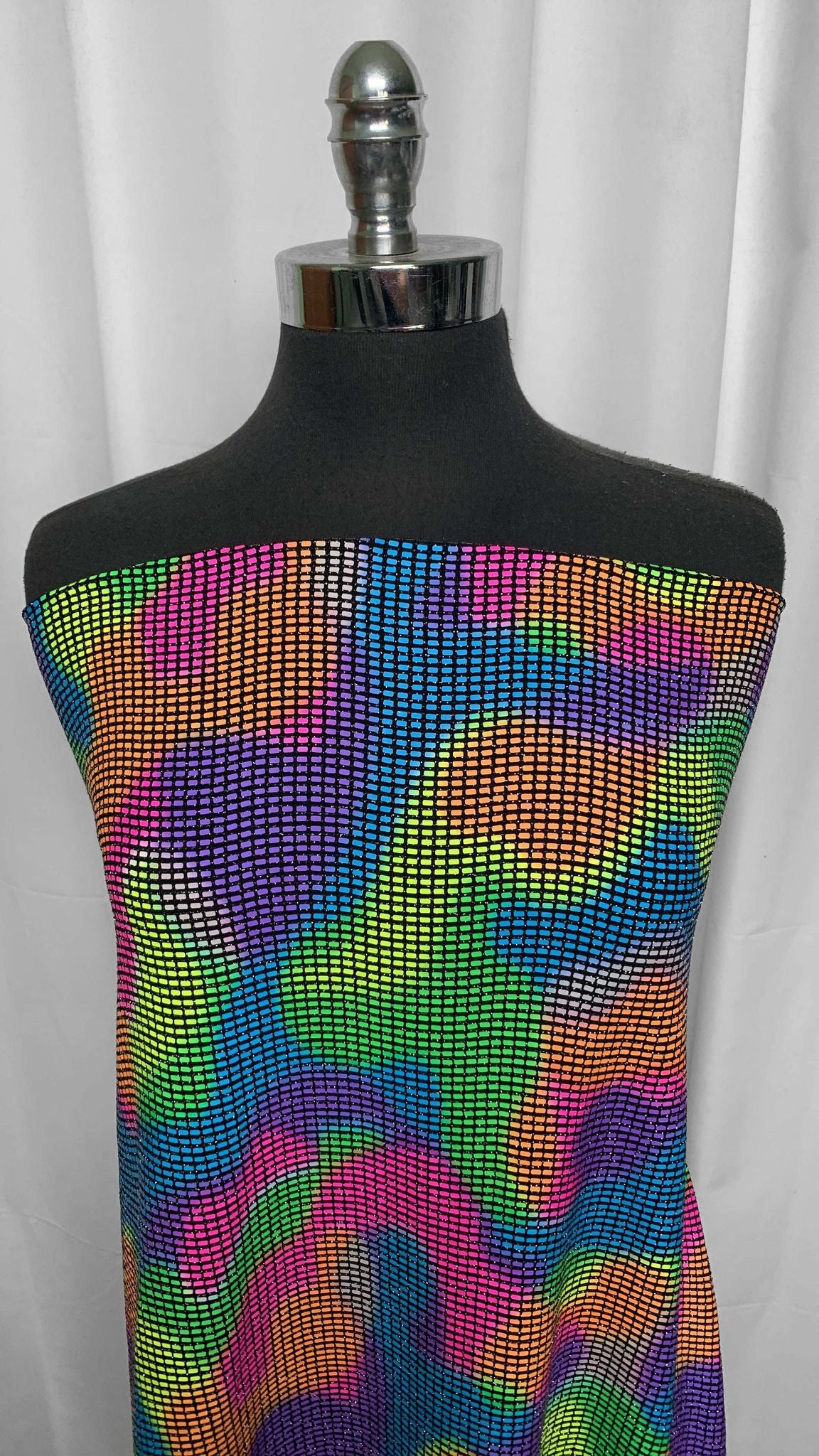 Black w/Rectangular Foil Swirls - Poly/Spandex Double Knit - 2 Yard Cut