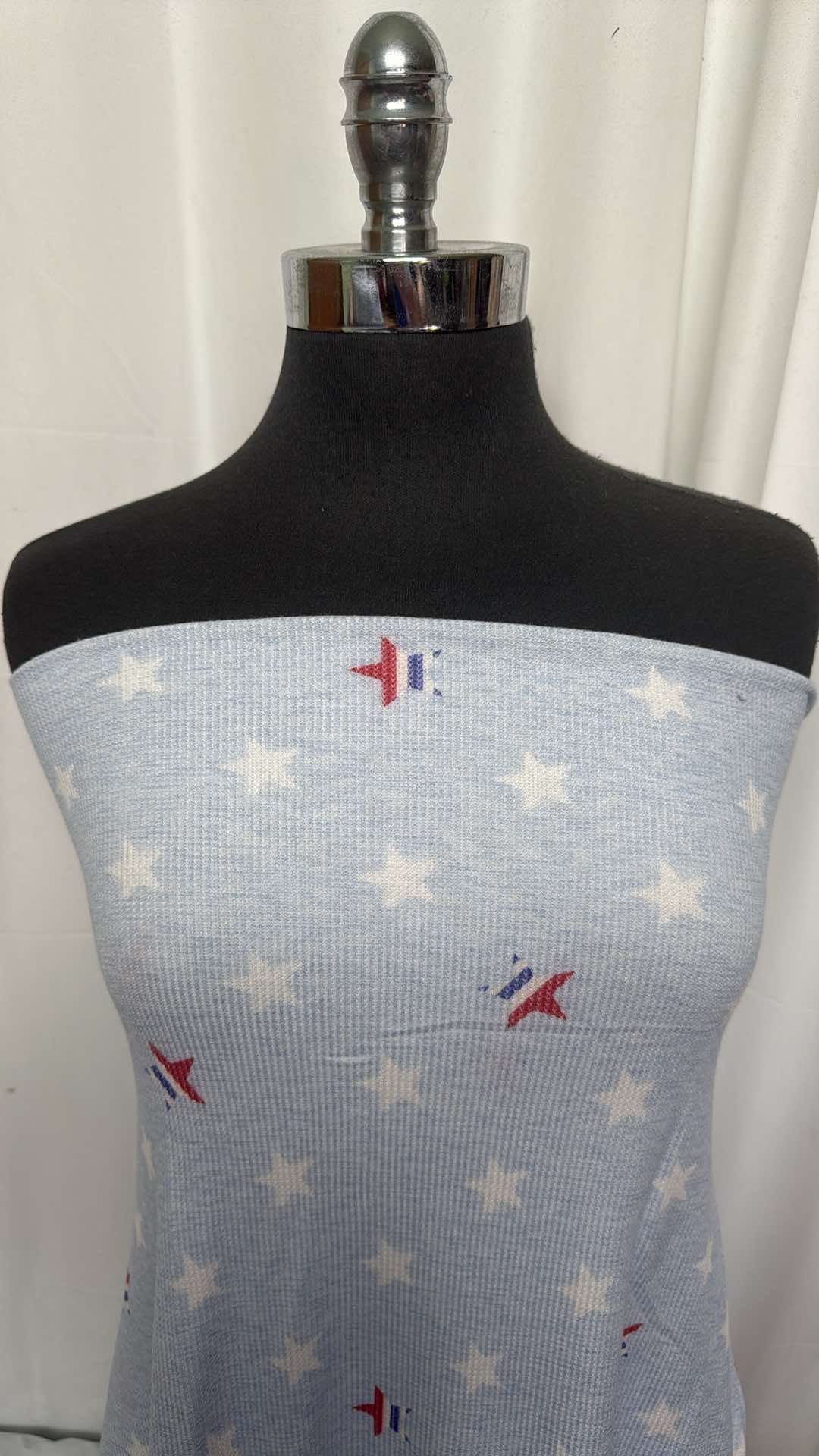 Light Blue Patriotic Star - (Poly/Rayon/Spandex) Thermal Knit - 2 Yard Cut