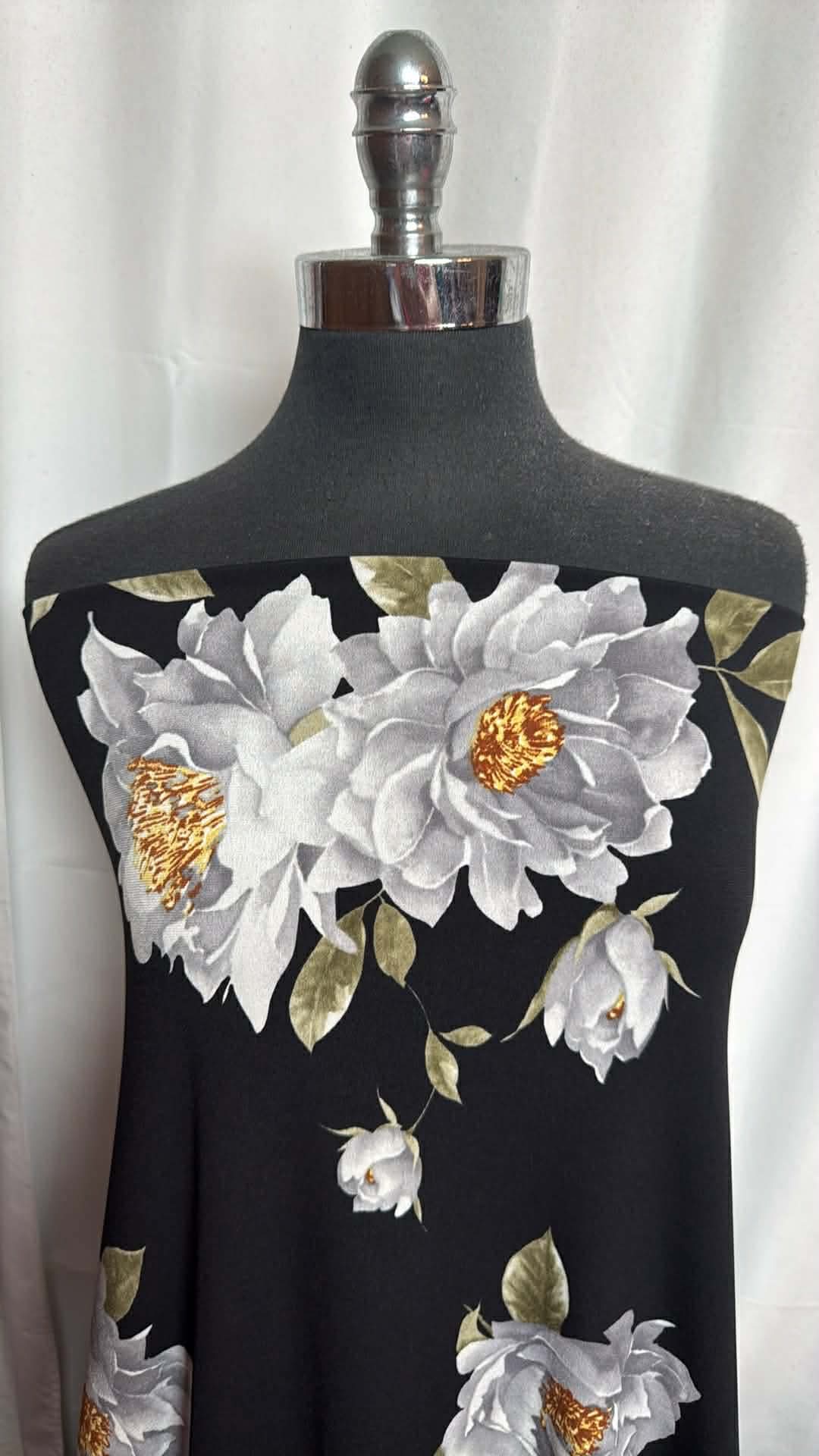 Black Floral - ITY - 3 Yard Cut