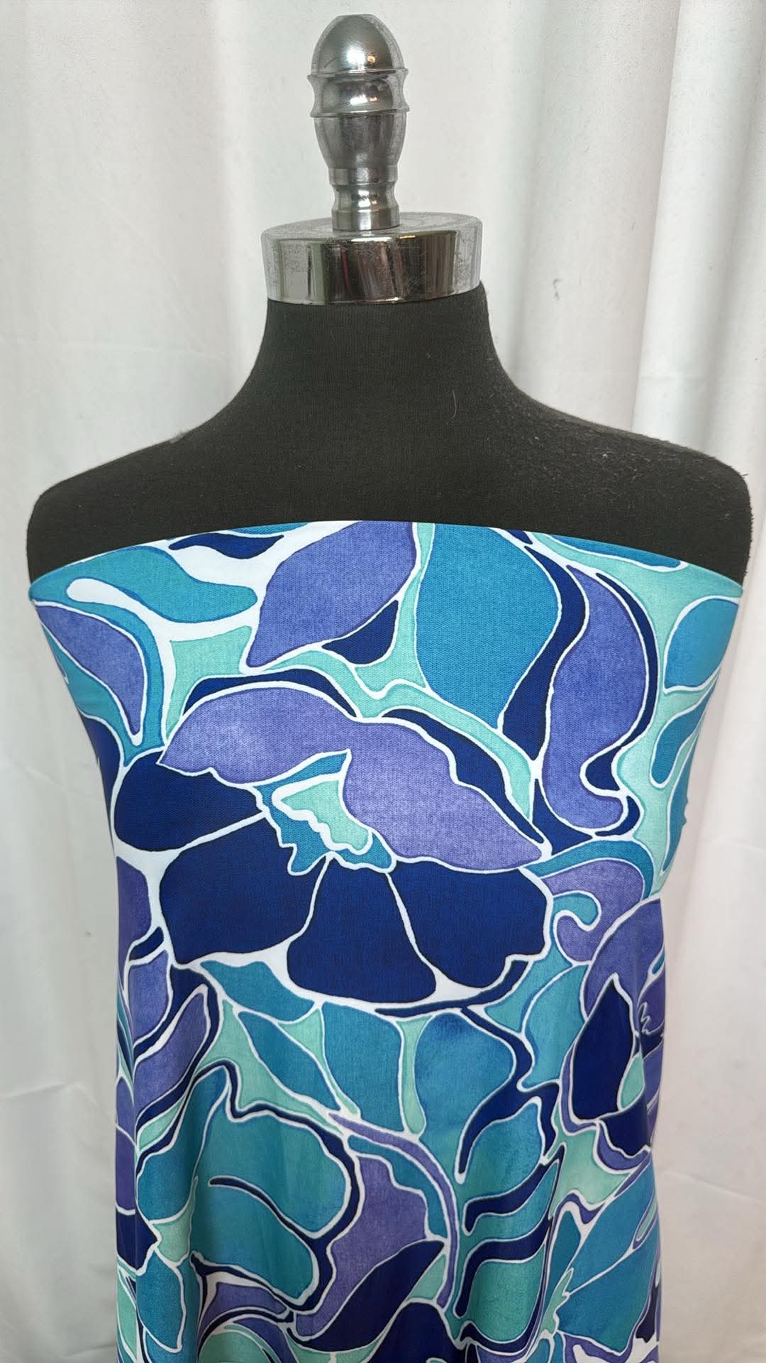 Aqua/Navy/Purple Floral - Designer Nylon/Spandex Swim - 2 Yard Cut