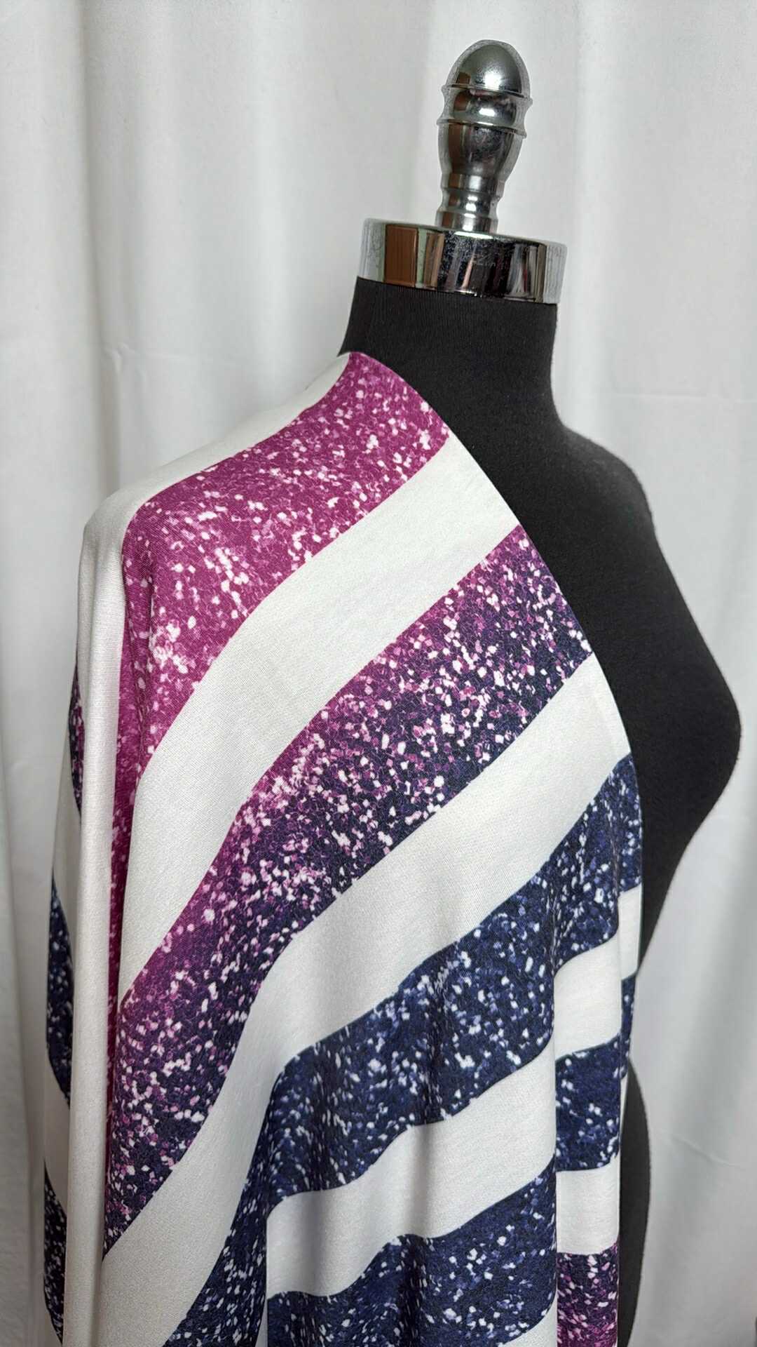 Navy/Fuchsia Ombre Glitter Stripe - PRS French Terry - By the Yard