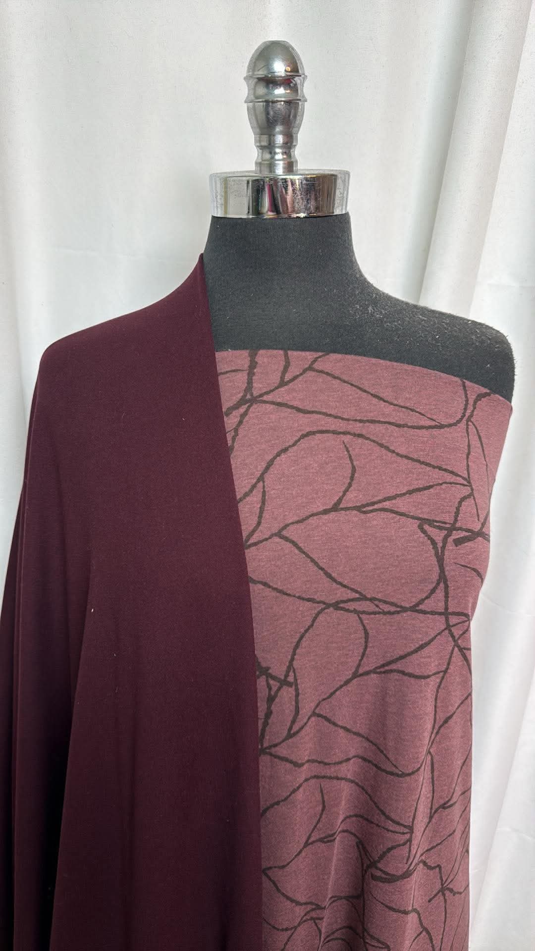WINE/LEAVES BUNDLE : 2YD Leaves Bamboo/Poly & 2YD Wine Brushed Performance : A30603