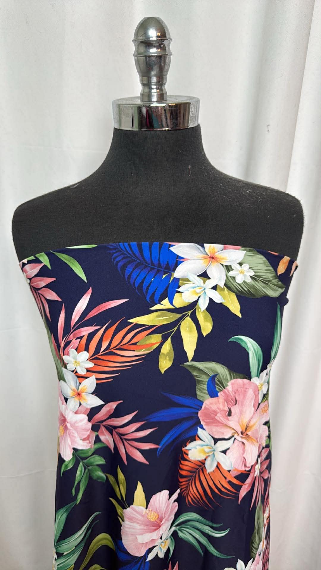 Floral on Navy - Designer Nylon/Spandex Swim - 2 Yard Cut
