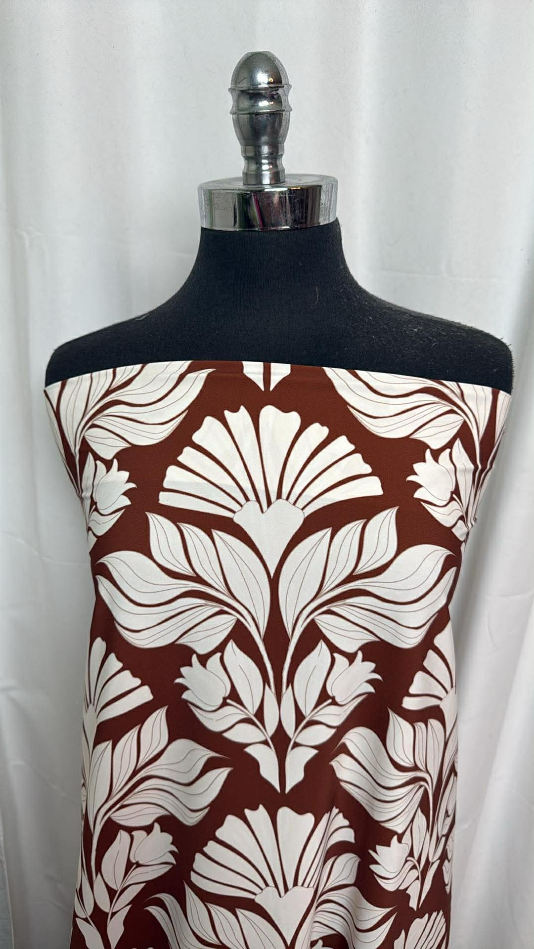 Cinnamon/Ivory Floral - Designer Nylon/Spandex Swim - 1 Yard Cut