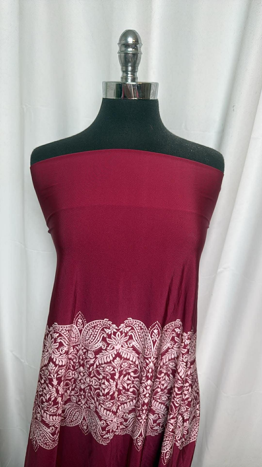 Burgundy Paisley/Floral - Designer Nylon/Spandex Swim - 2 Yard Cut