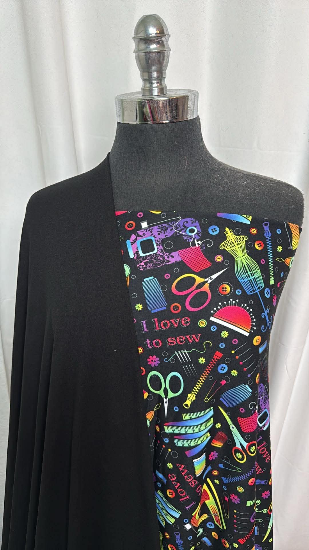 BLACK/SEWING LOVE BUNDLE : 2YD I Love Sewing Single-Brushed PF & 2YD Black Single-Brushed PF : A30149