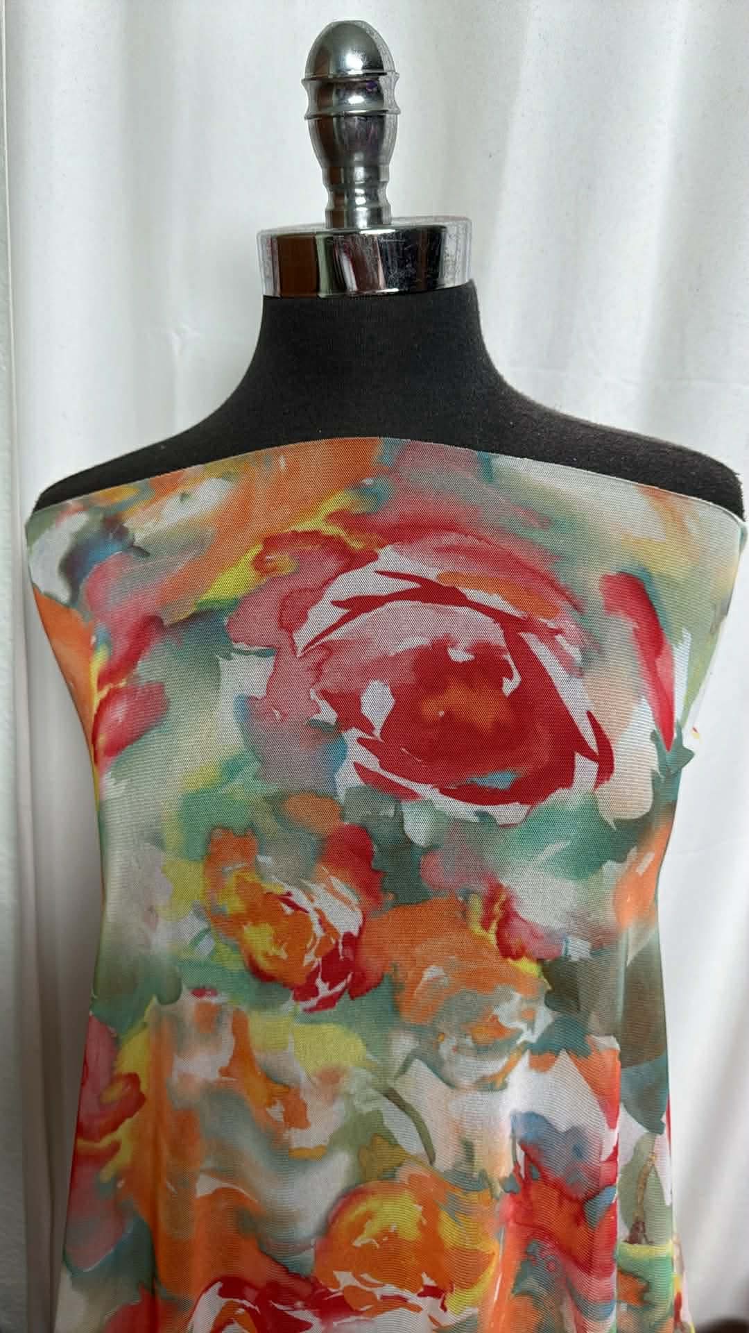 Red/Orange/Green Floral - Stretch Mesh - 3 Yard Cut