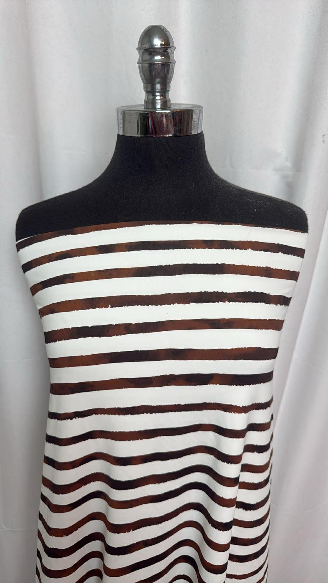 Brown/White Horizontal Stripe - Designer Nylon/Spandex Swim - 2 Yard Cut