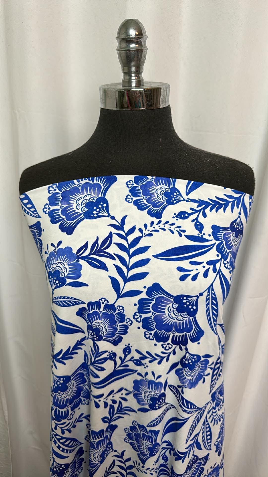 Delft Blue Floral - Designer Nylon/Spandex Swim - 1 Yard Cut