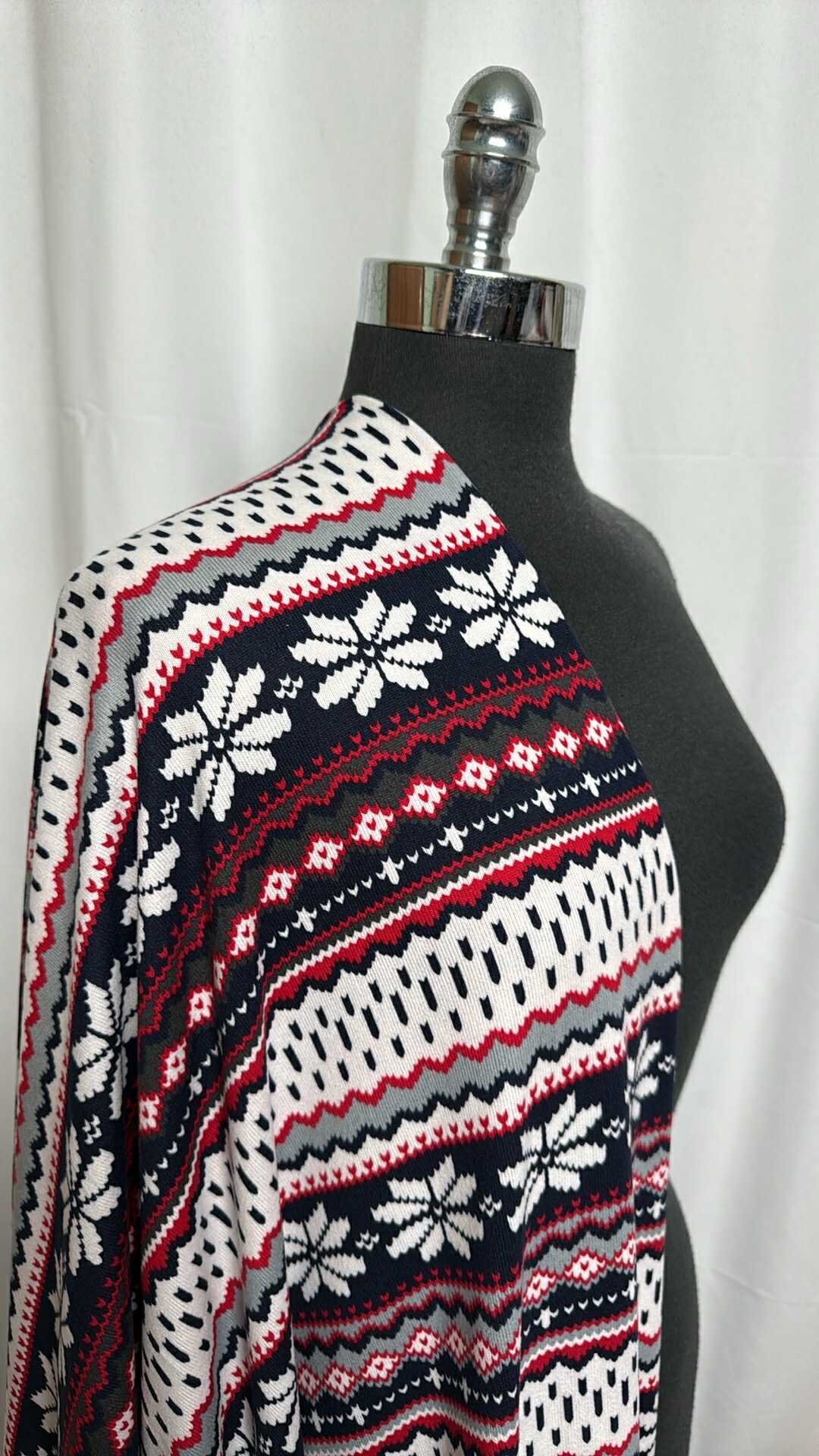 Navy/Red Snowflake Stripe - Oakley Sweater Knit - By the Yard