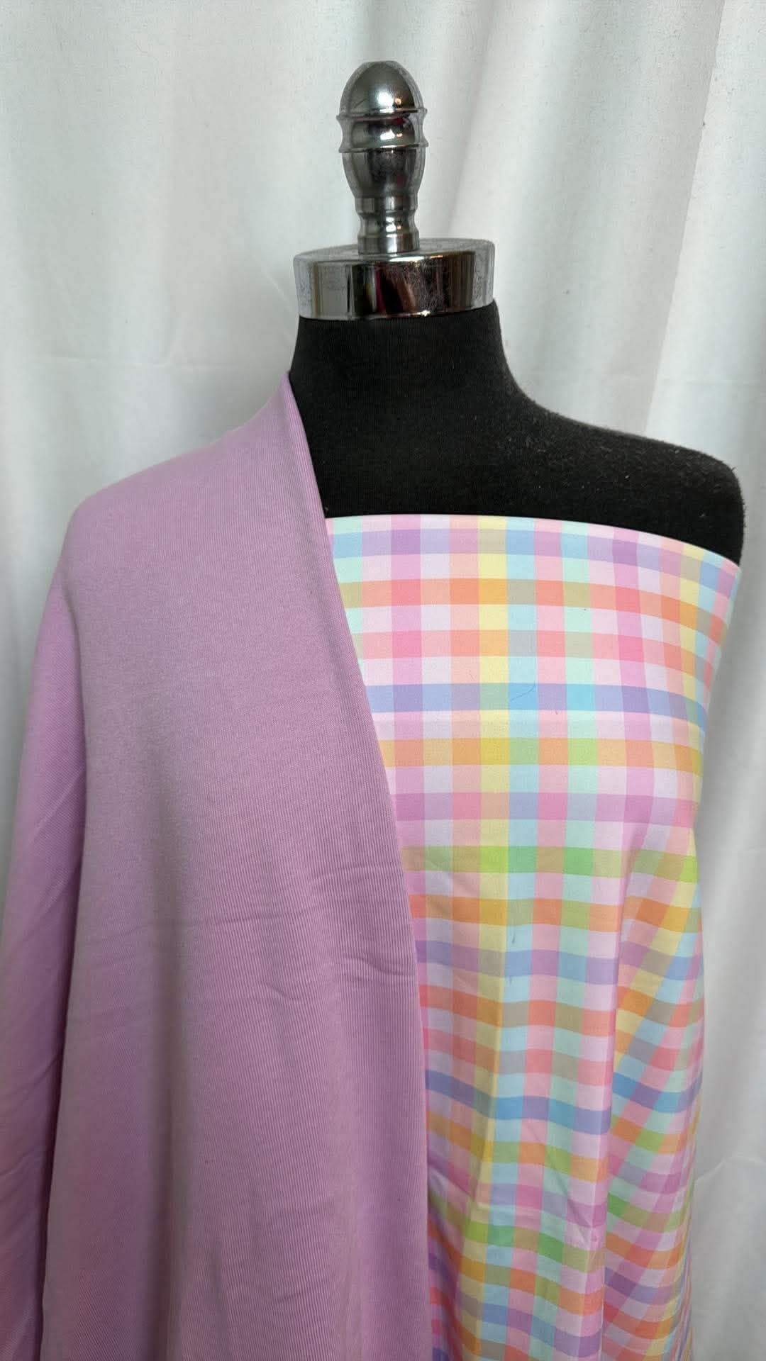 PASTEL CHECK BUNDLE : 33" Cut of Pastel Check Yoga PF & 2YD Lavender Brushed Sweatshirt Fleece : A30605