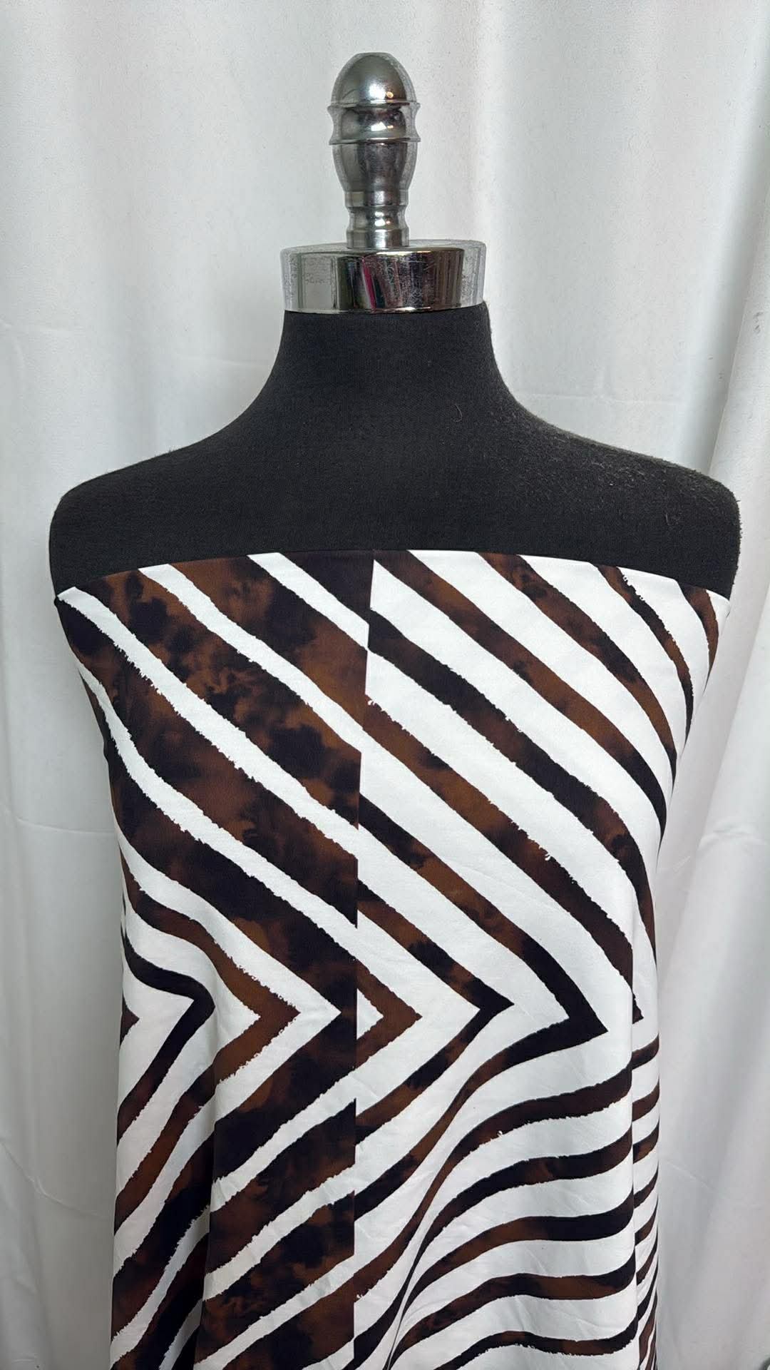 Brown/Black/White Chevron - Designer Nylon/Spandex Swim - 2 Yard Cut