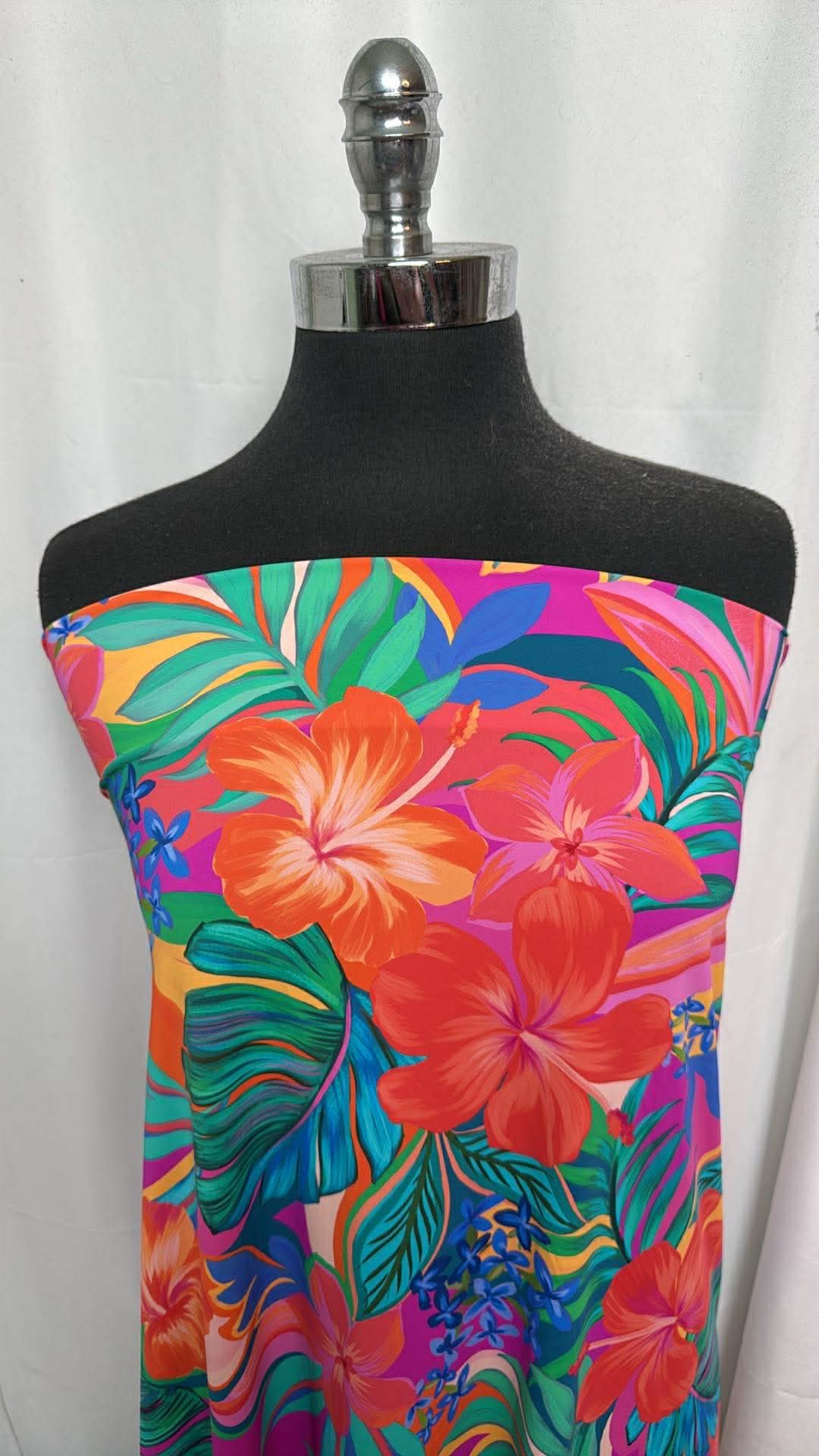 Red/Pink/Green Tropical Floral - Designer Nylon/Spandex Swim - 1 Yard Cut