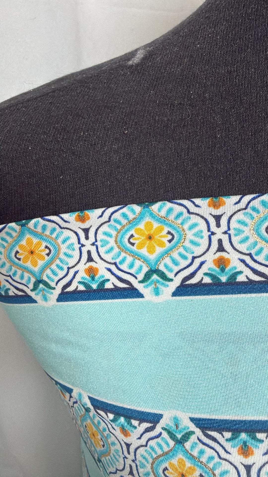 Aqua Floral Stripe - Designer Nylon/Spandex Swim - 2 Yard Cut