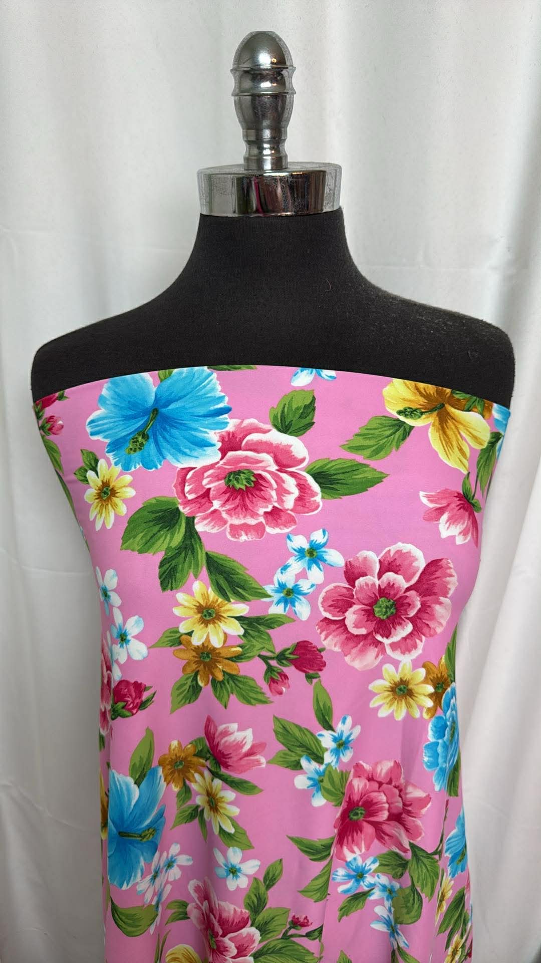 Pink Floral - Designer Nylon/Spandex Swim - 2 Yard Cut