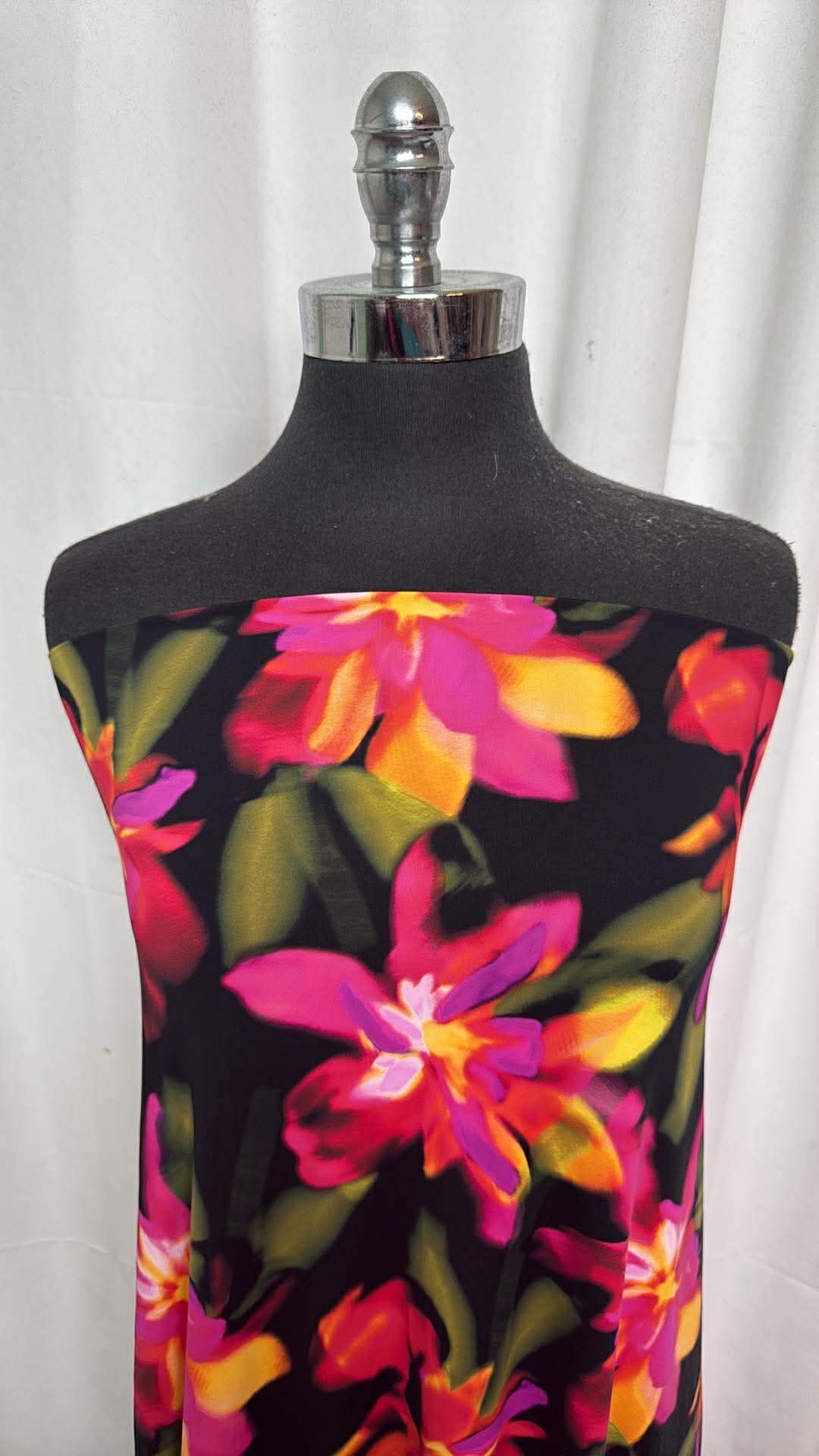 Bright Flowers on Black - Designer Nylon/Spandex Swim - 2 Yard Cut