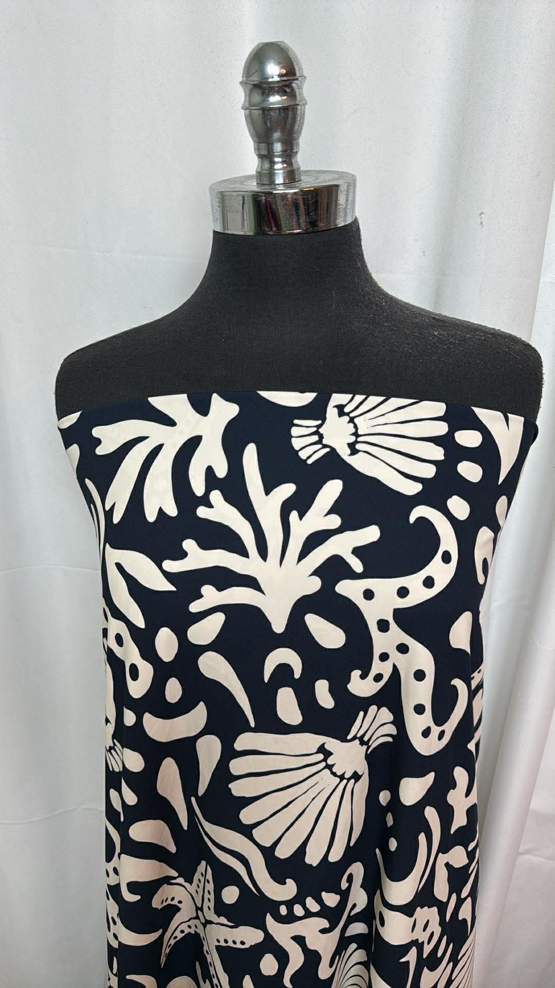 Black/Ivory Starfish/Coral - Designer Nylon/Spandex Swim - 2 Yard Cut