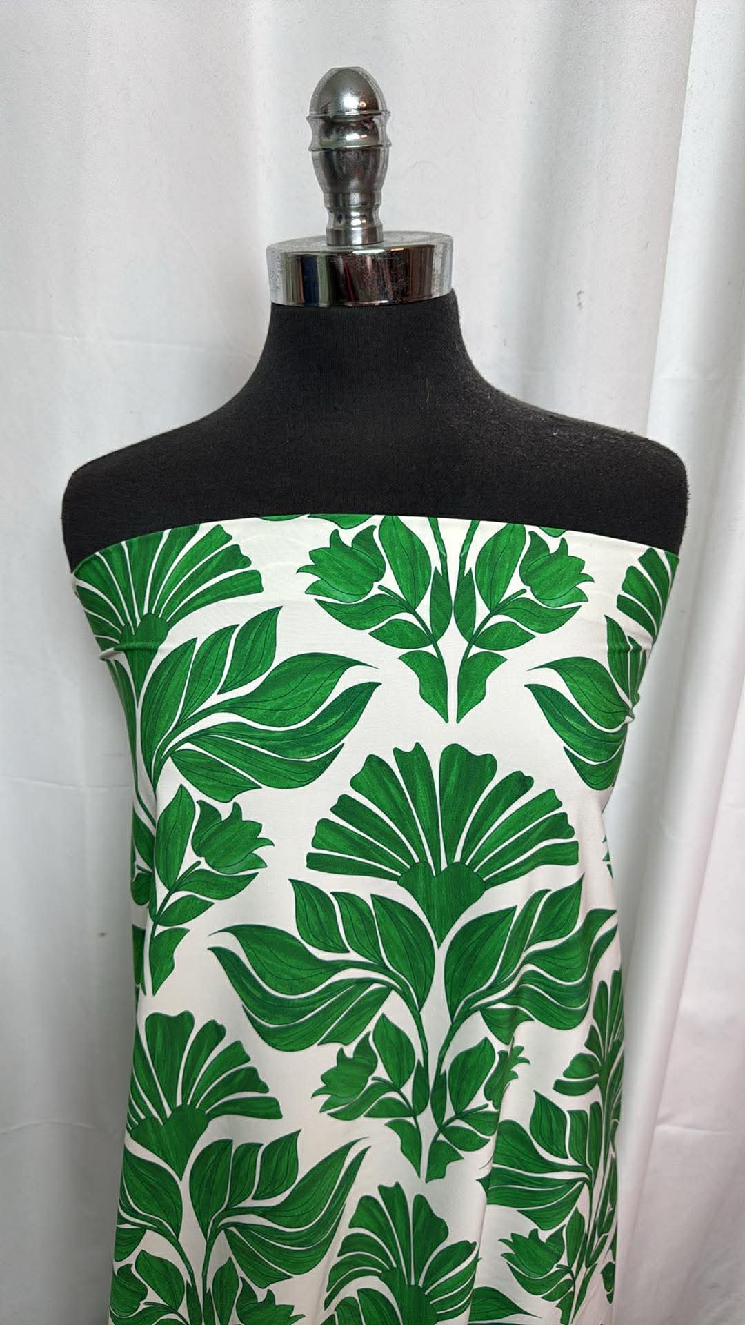Green/Ivory Floral - Designer Nylon/Spandex Swim - 2 Yard Cut