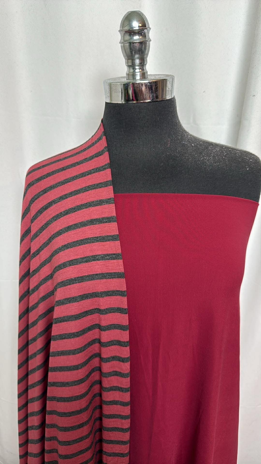 DEEP RED/STRIPE BUNDLE : 2YD Deep Red Light-Weight Yoga PF & 2YD Stripe Bamboo : A30449