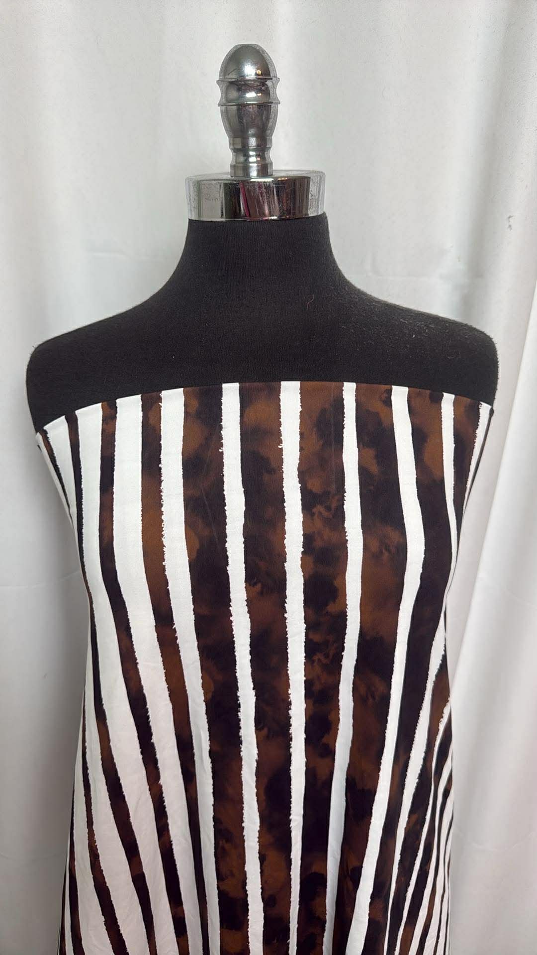 Brown/White Vertical Stripe - Designer Nylon/Spandex Swim - 2 Yard Cut