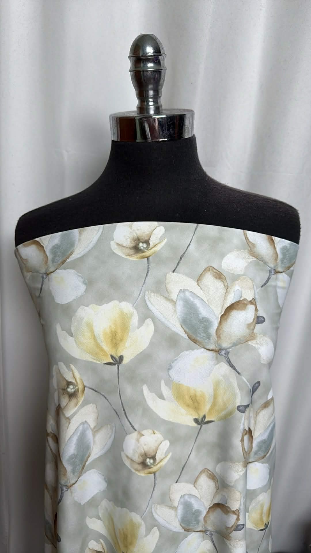 Grey/Yellow Floral - Nylon/Spandex - 2 Yard Cut
