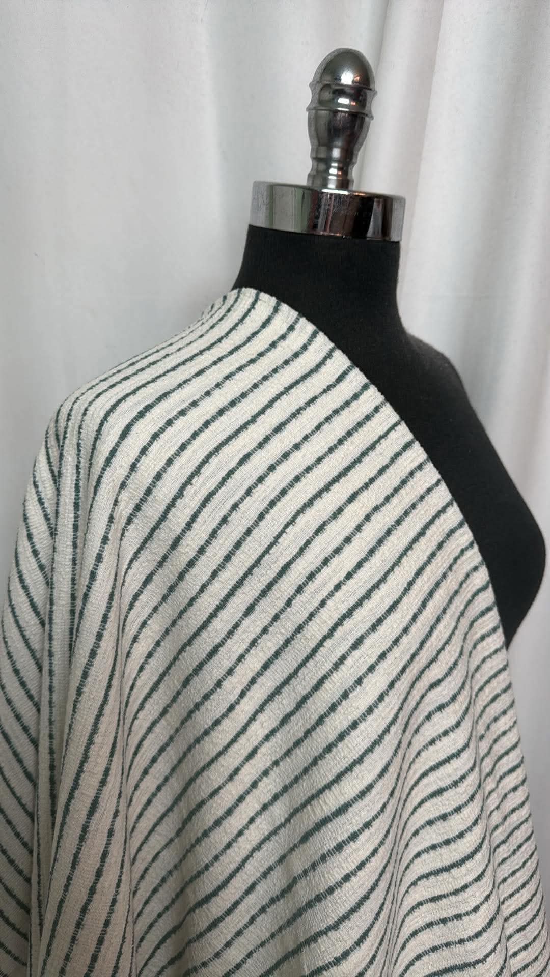 Ivory/Sage Stripe - Cotton-Blend Textured Double Knit - By the Yard