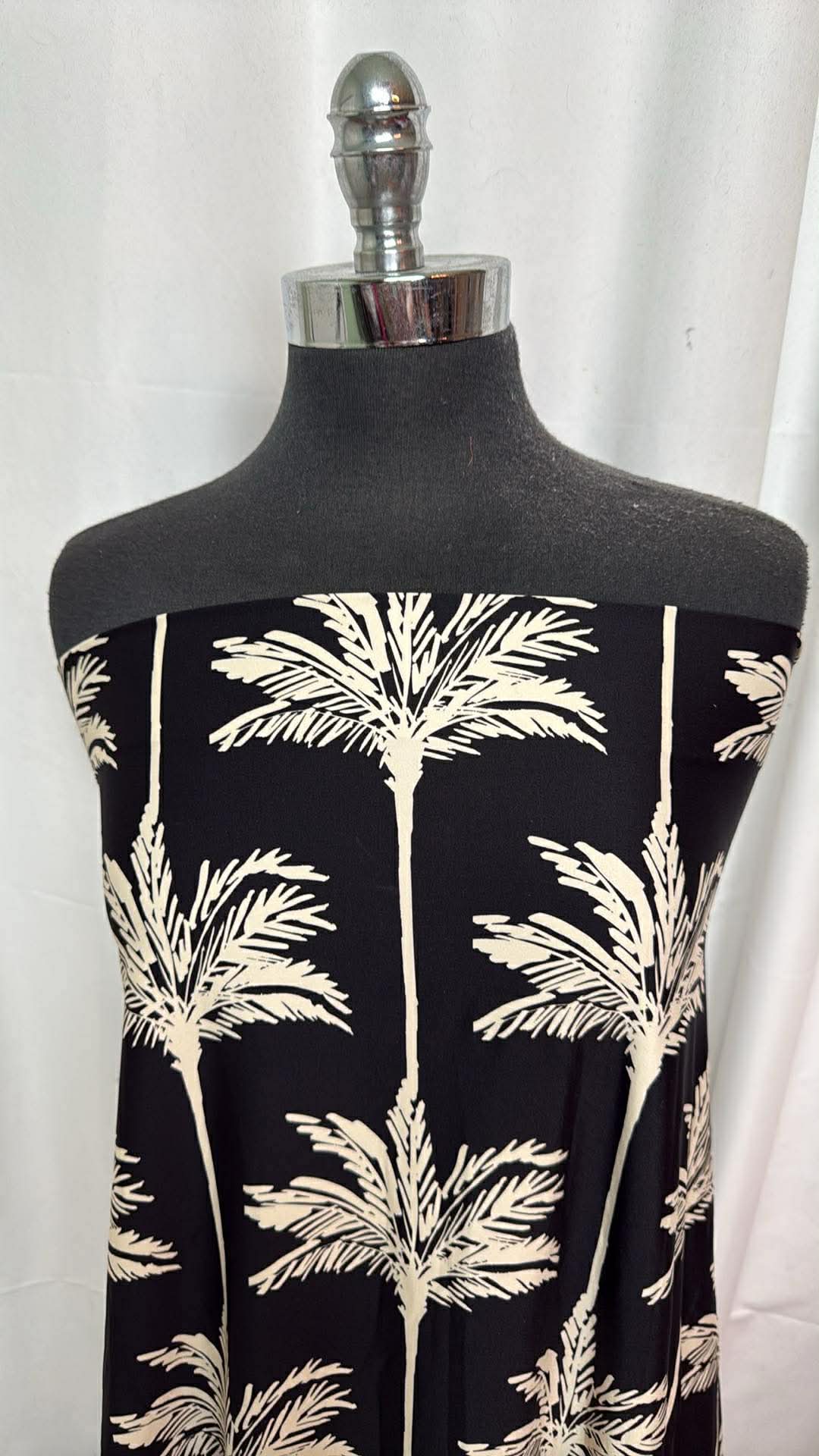 Black/Ivory Palms - Designer Nylon/Spandex Swim - 2 Yard Cut