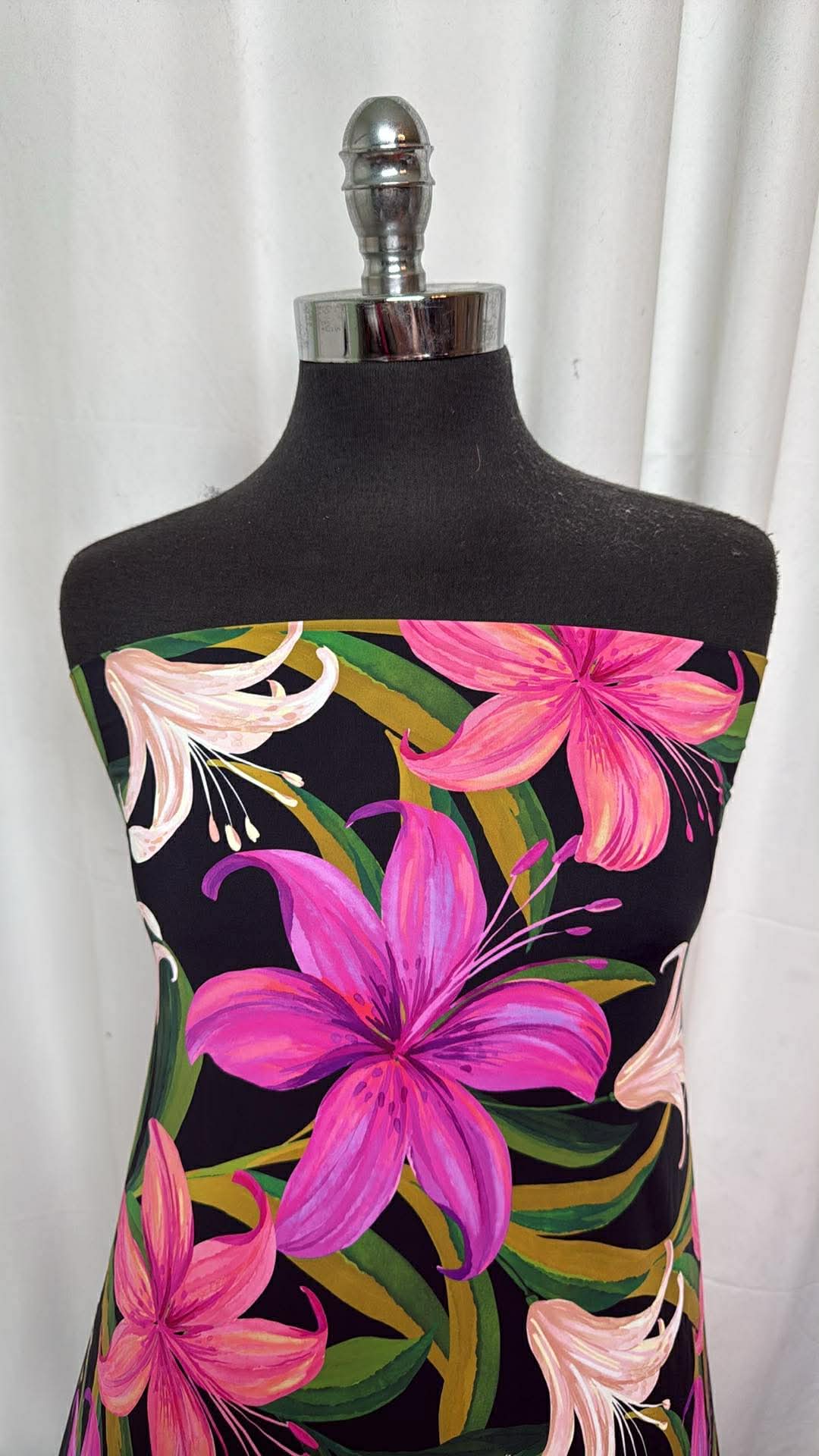 Bug Lilies on Black - Designer Nylon/Spandex Swim - 2 Yard Cut
