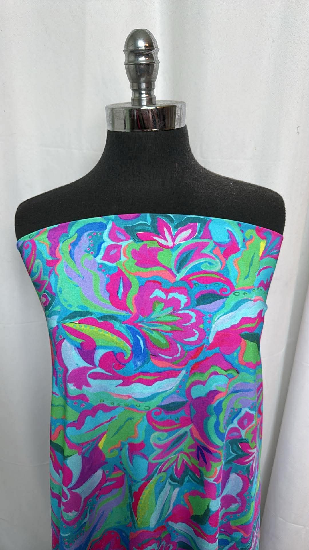 Fuchsia/Blue/Green Floral - Designer Nylon/Spandex Swim - 2 Yard Cut