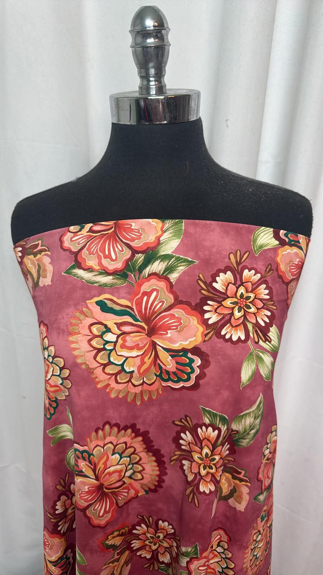Burgundy Floral - Designer Nylon/Spandex Swim - 2 Yard Cut