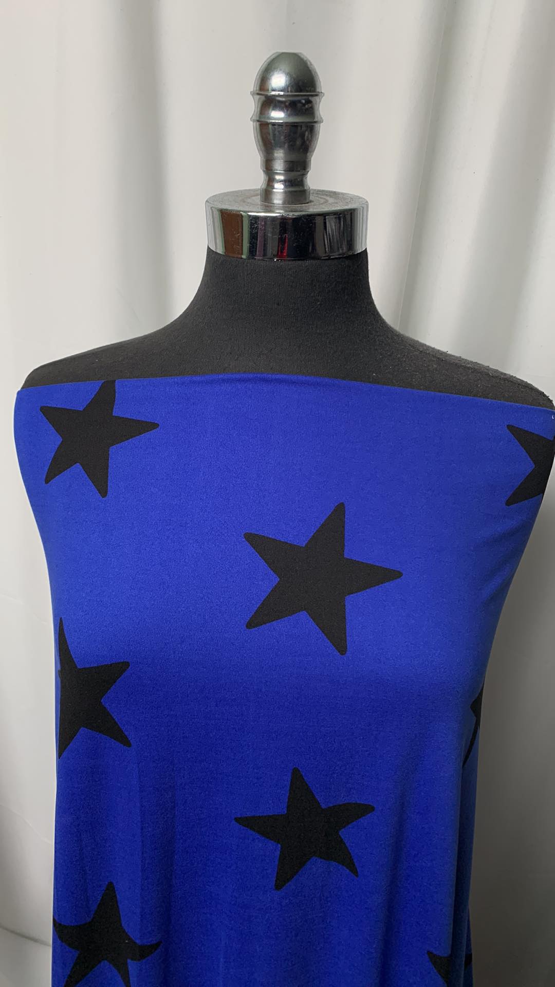 Royal Blue/Black Star - Double Brushed Poly Spandex - 2 Yard Cut