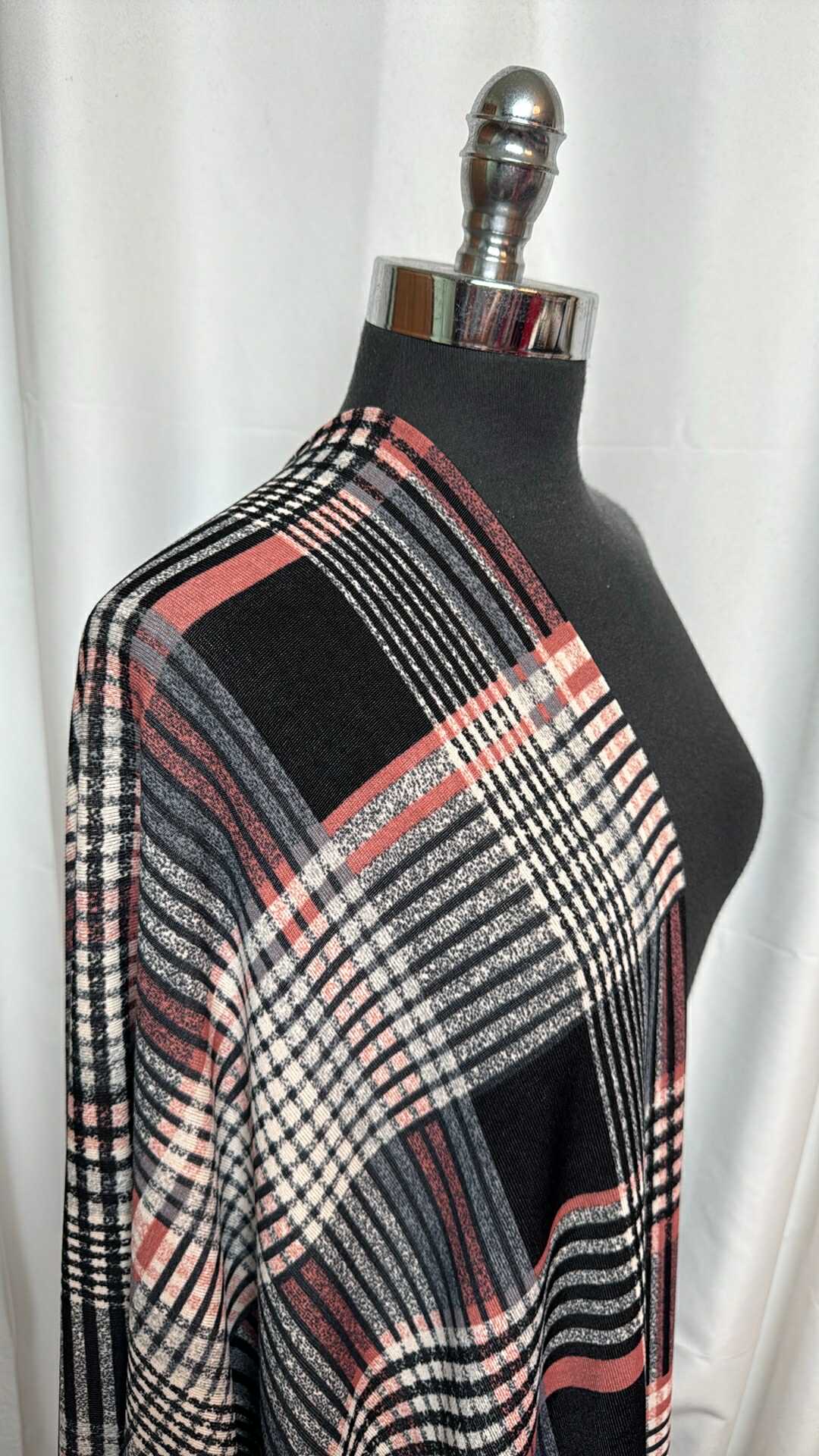 Black/Coral Plaid - Ana Sweater Knit - 2 Yard Cut