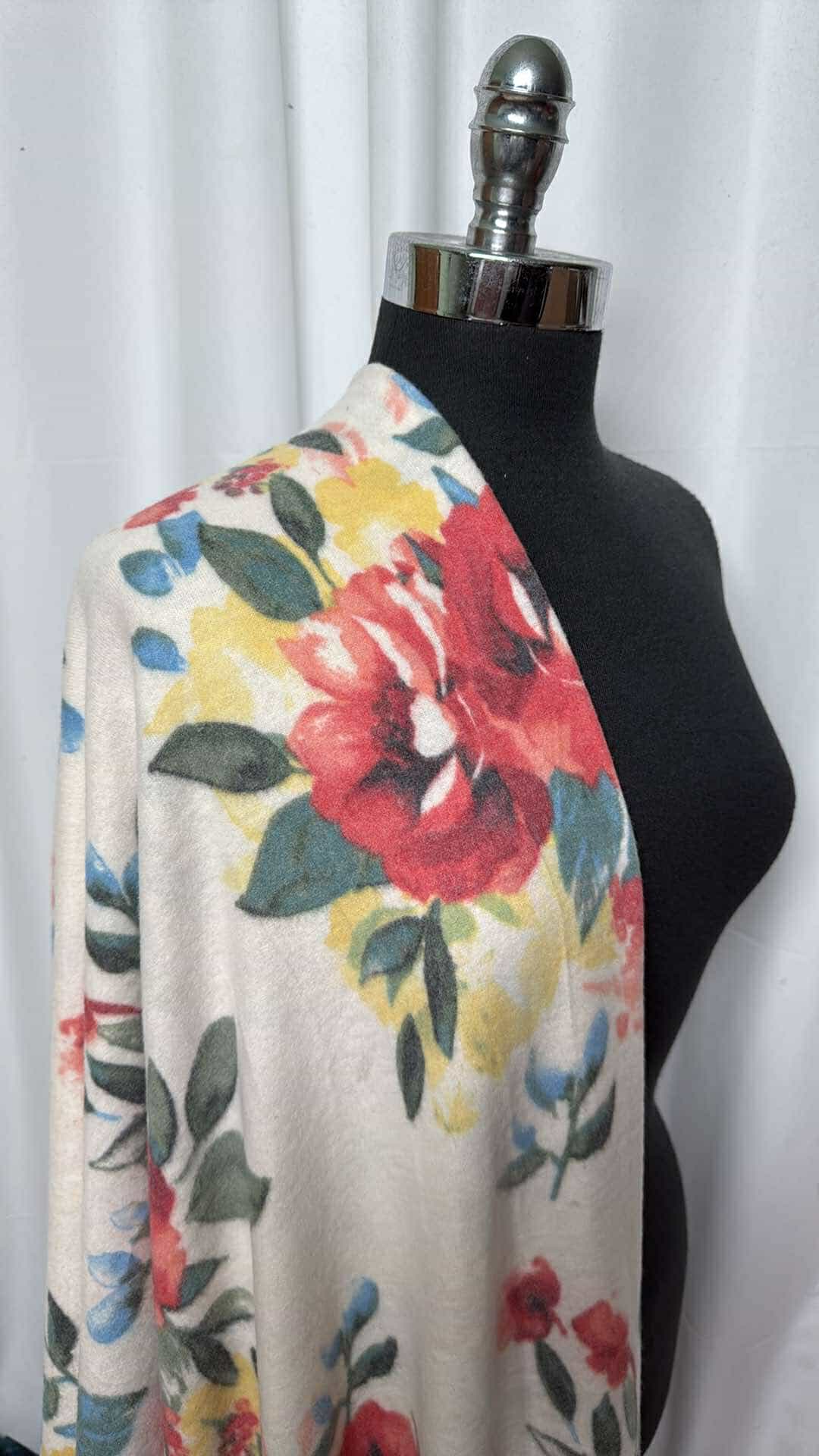 Large Floral on Ivory - Brushed Hacci Sweater Knit - 2 Yard Cut
