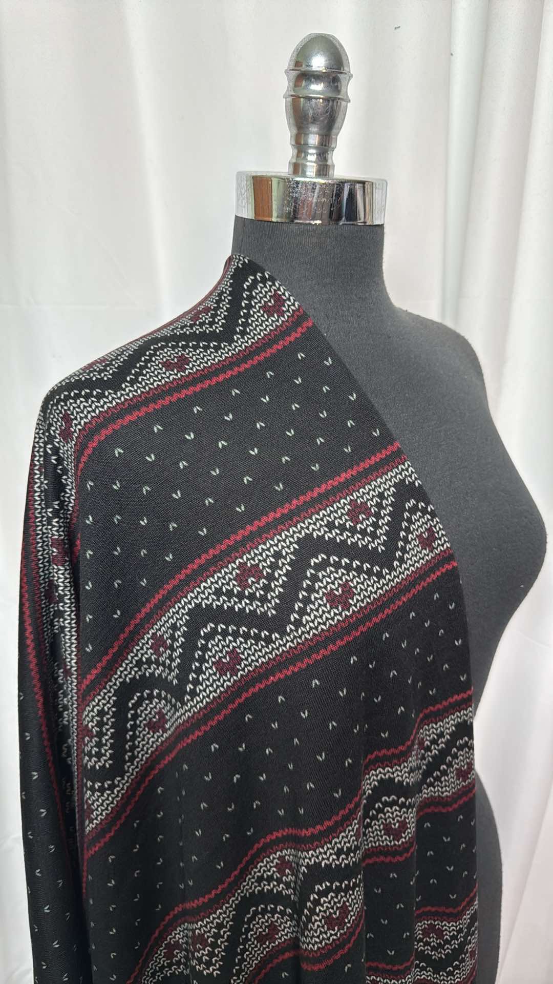 Black/Red Chevron/Stripe - Brushed Hacci Sweater Knit - 2 Yard Cut