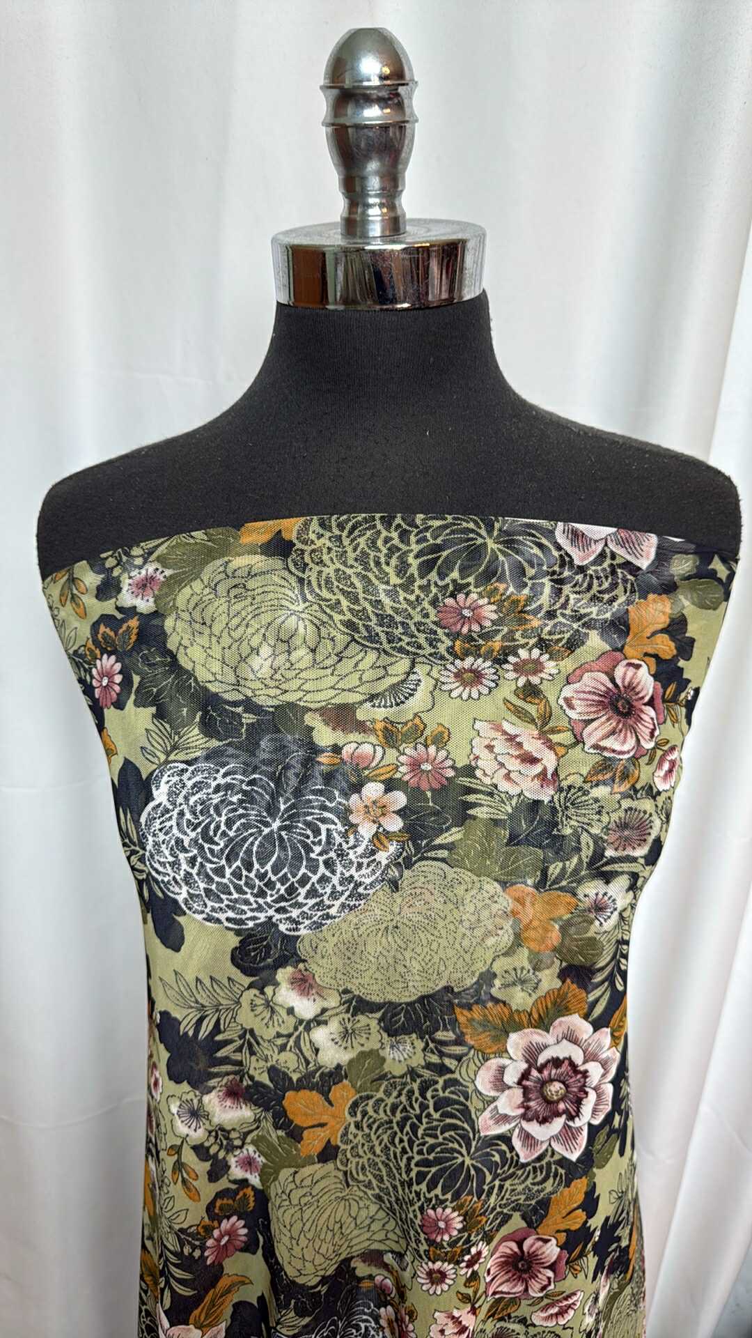 Green Floral - Stretch Mesh - 2 Yard Cut