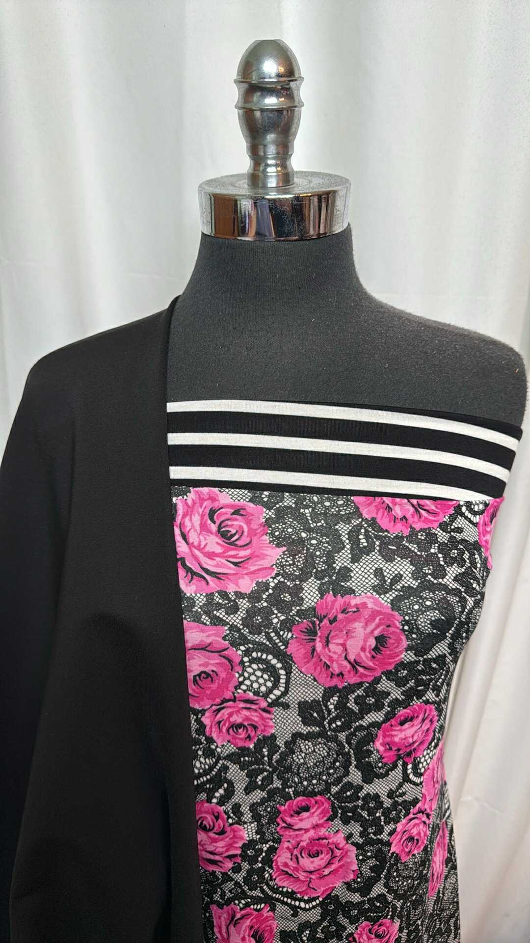2YD Stripe Bamboo/Spandex & 3YD Floral Modal & 3YD Black Japanese Ponte : VSG001