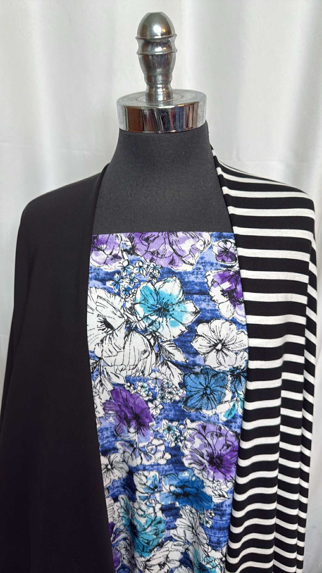 2YD Stripe Bamboo/Spandex & 3YD Floral Poly/Rayon/Spandex & 3YD Black Japanese Ponte : VSG002