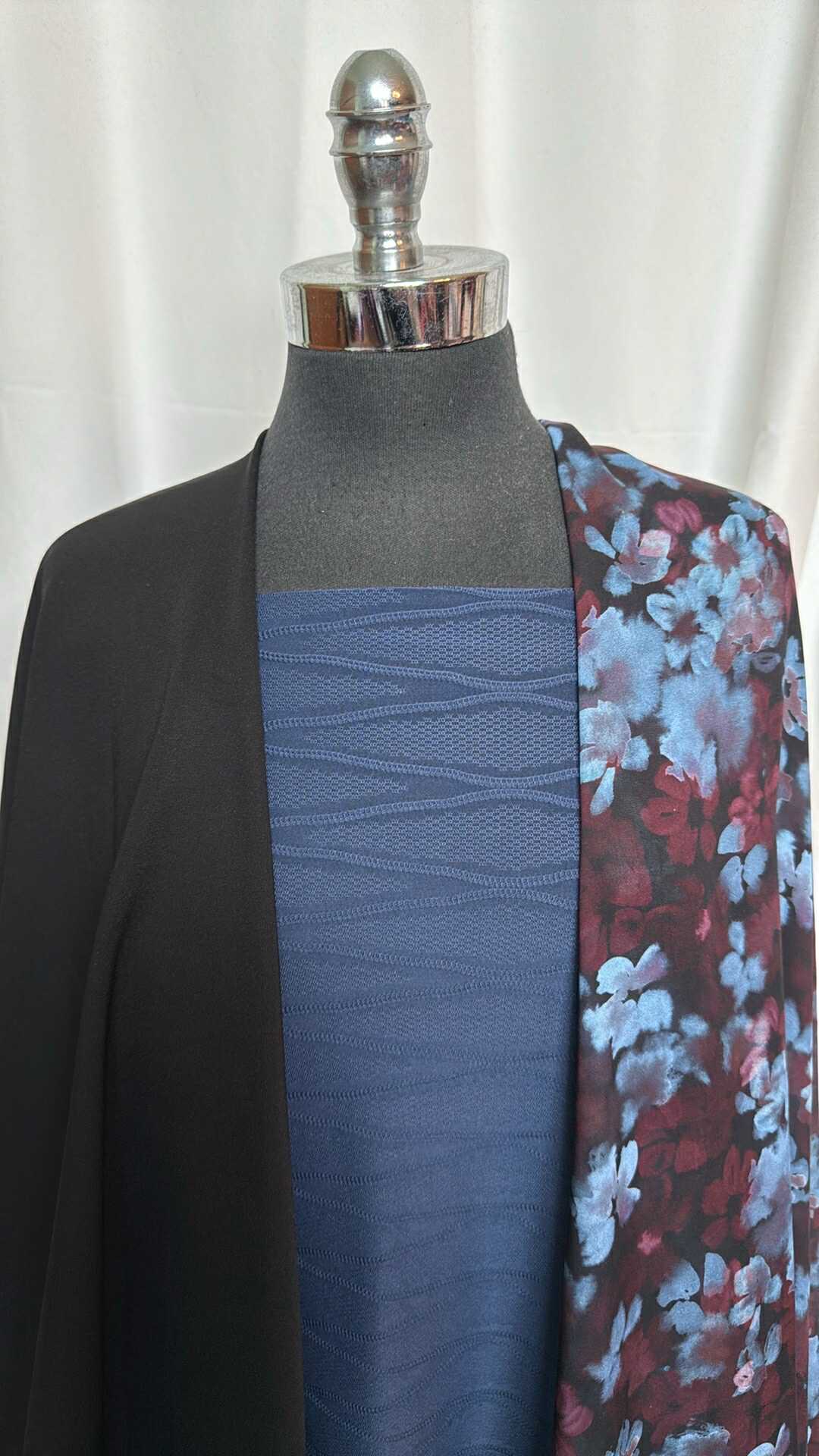 2YD Jacquard Poly/Spandex & 3YD Floral Silk/Cotton Woven & 3YD Black Japanese Ponte : VSG004