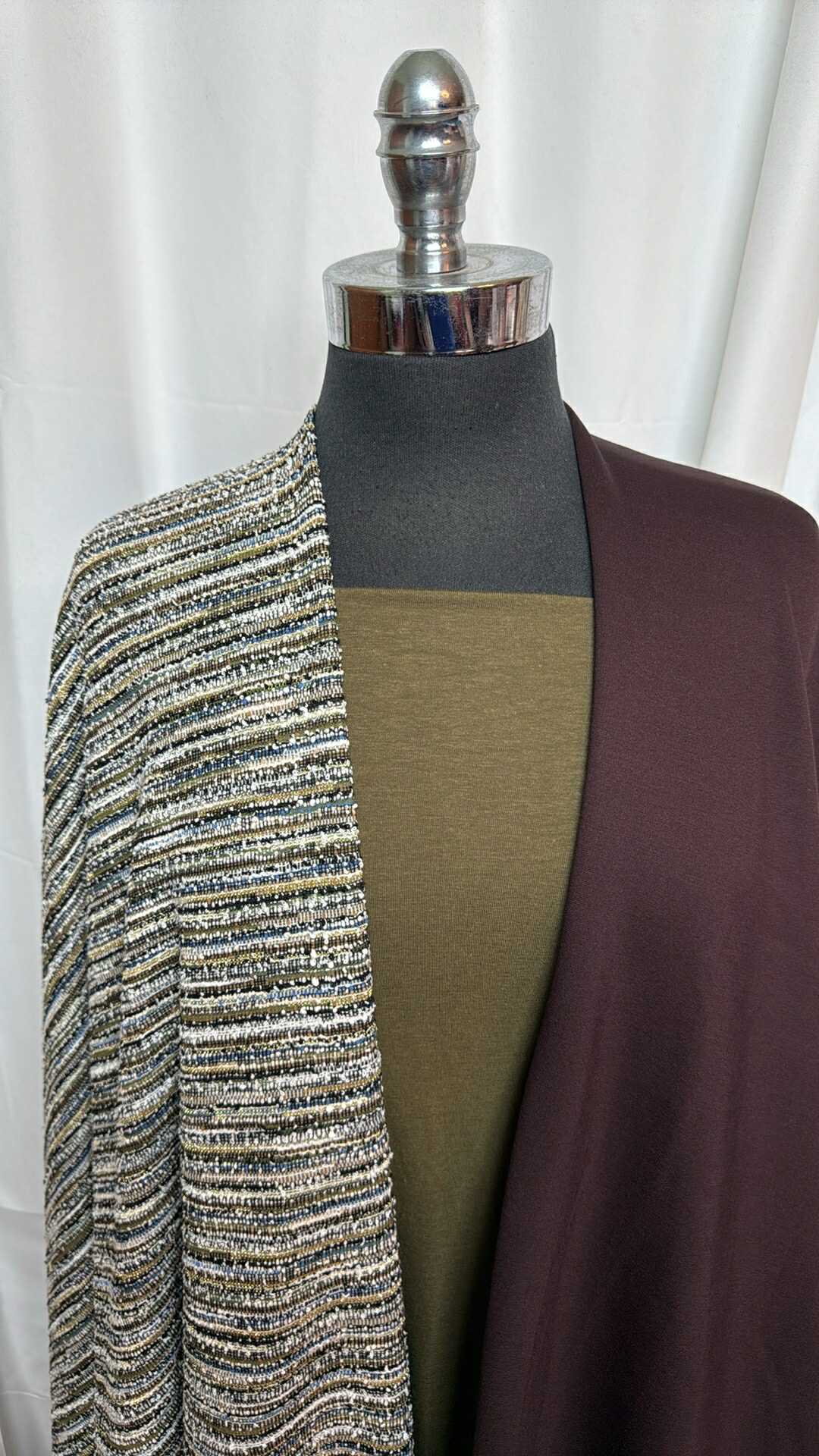 3YD Olive Bamboo/Cotton/Spandex & 3YD Cotton-Blend Double Knit w/Lurex & 3YD Chocolate Nylon Ponte : VSG012
