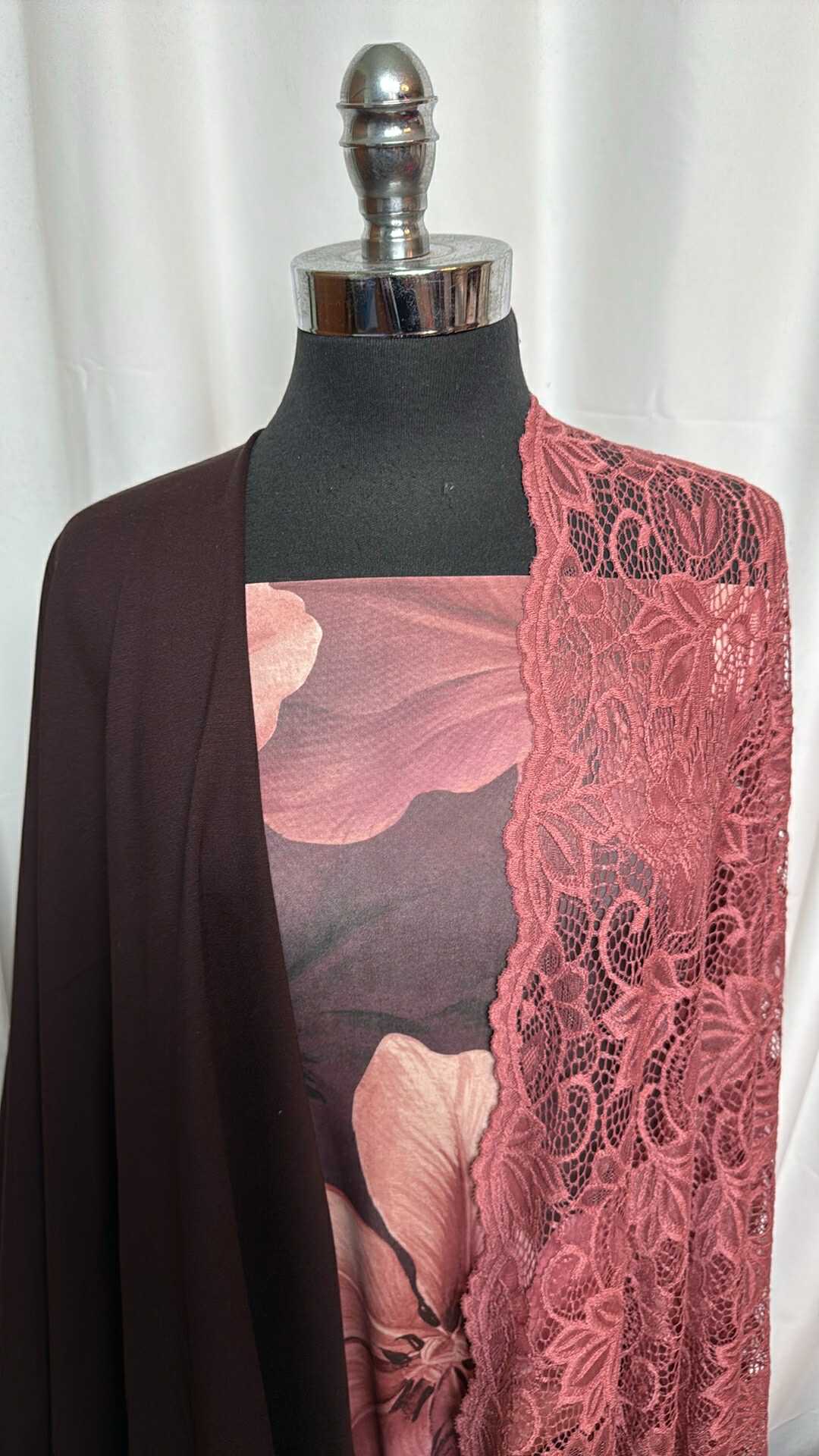 3YD Floral Venezia & 3YD Marsala Stretch Lace & 3YD Chocolate Nylon Ponte : VSG013