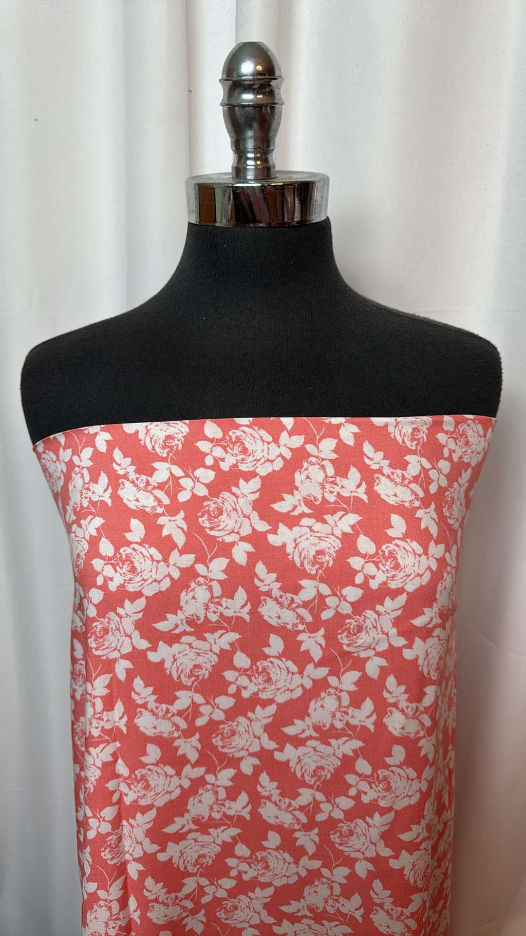 Coral/Ivory Floral - Rayon Challis - 2 Yard Cut