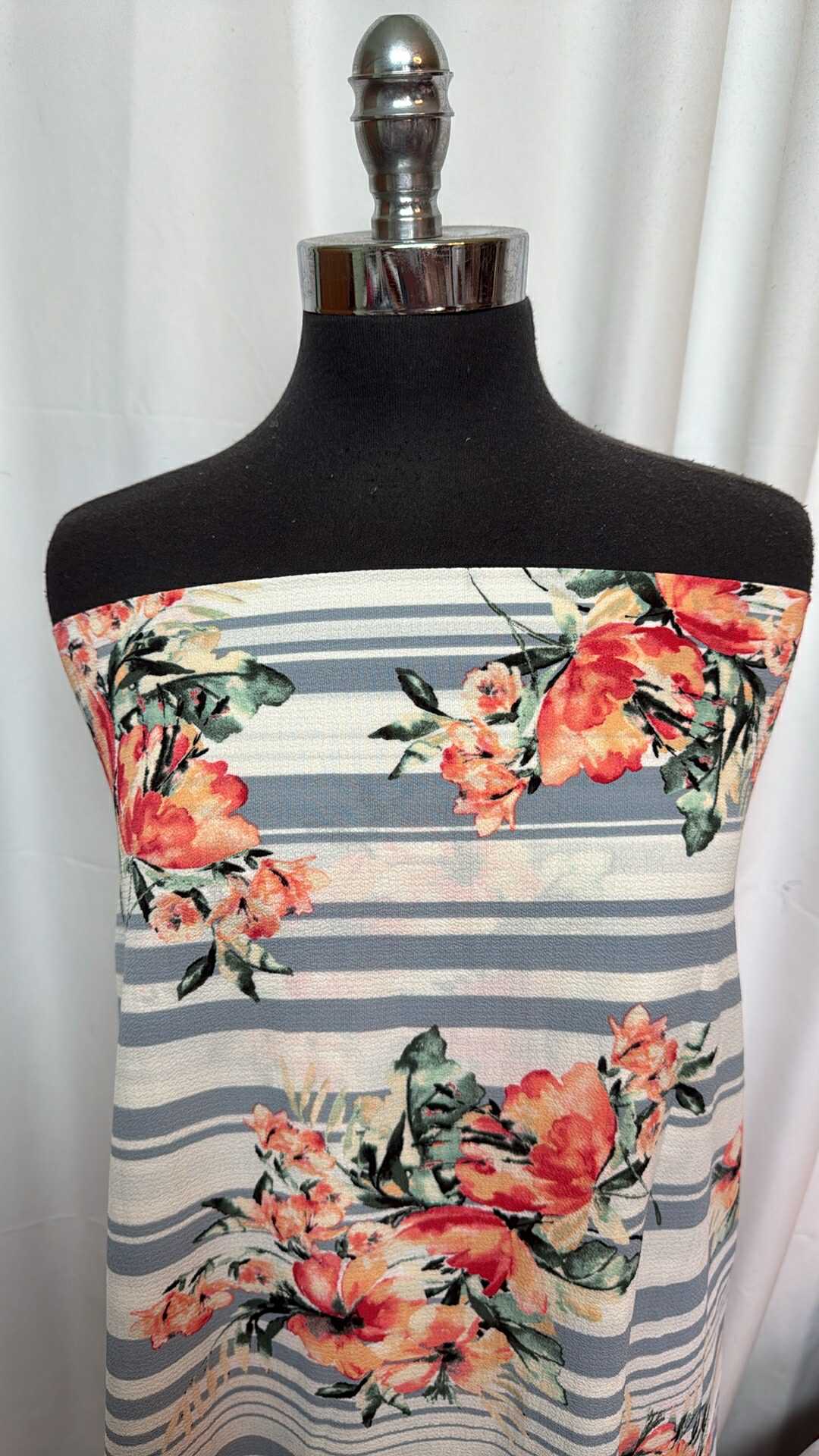 Floral/Stripe - Bubble Crepe - 2 Yard Cut