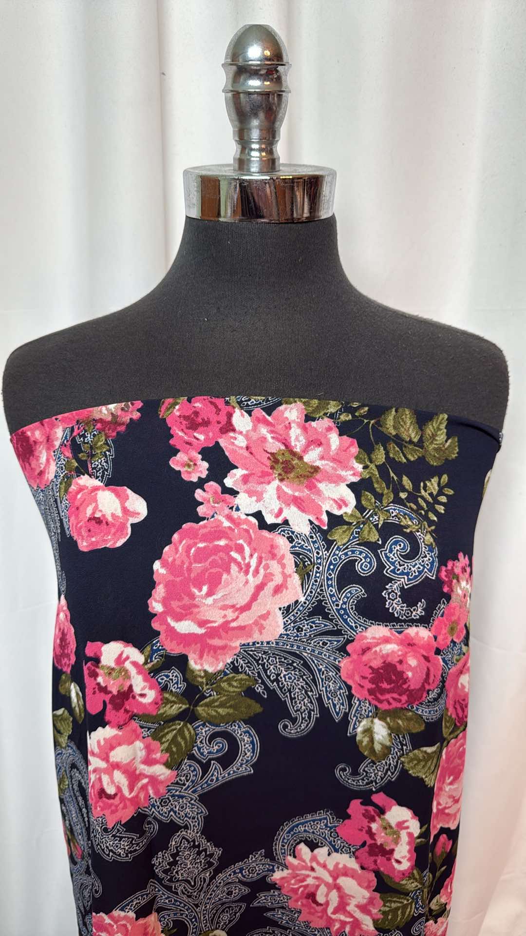 Navy/Pink Floral/Paisley - Poly Woven - 2 Yard Cut