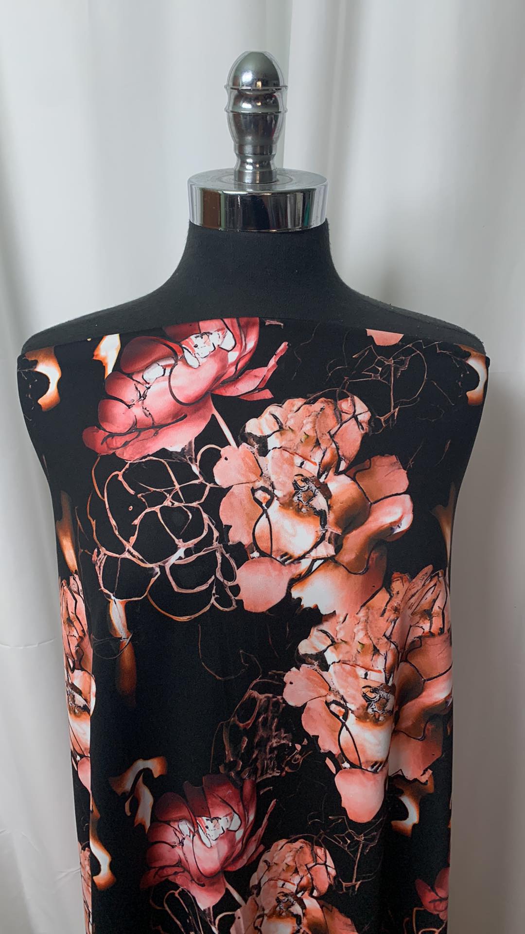 Black/Rose Gold Floral - Peached Performance - 1 Yard Cut